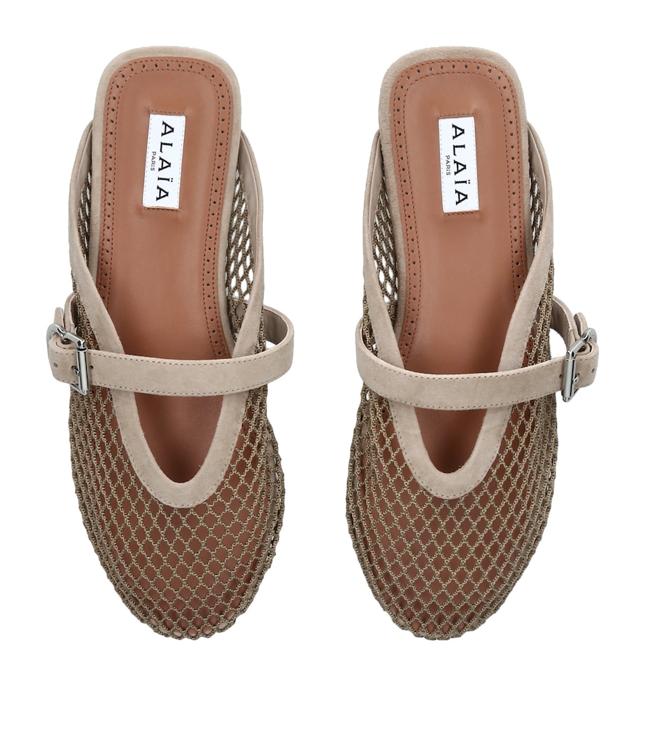 Alaïa Suede Fishnet Mules Beige Image 4