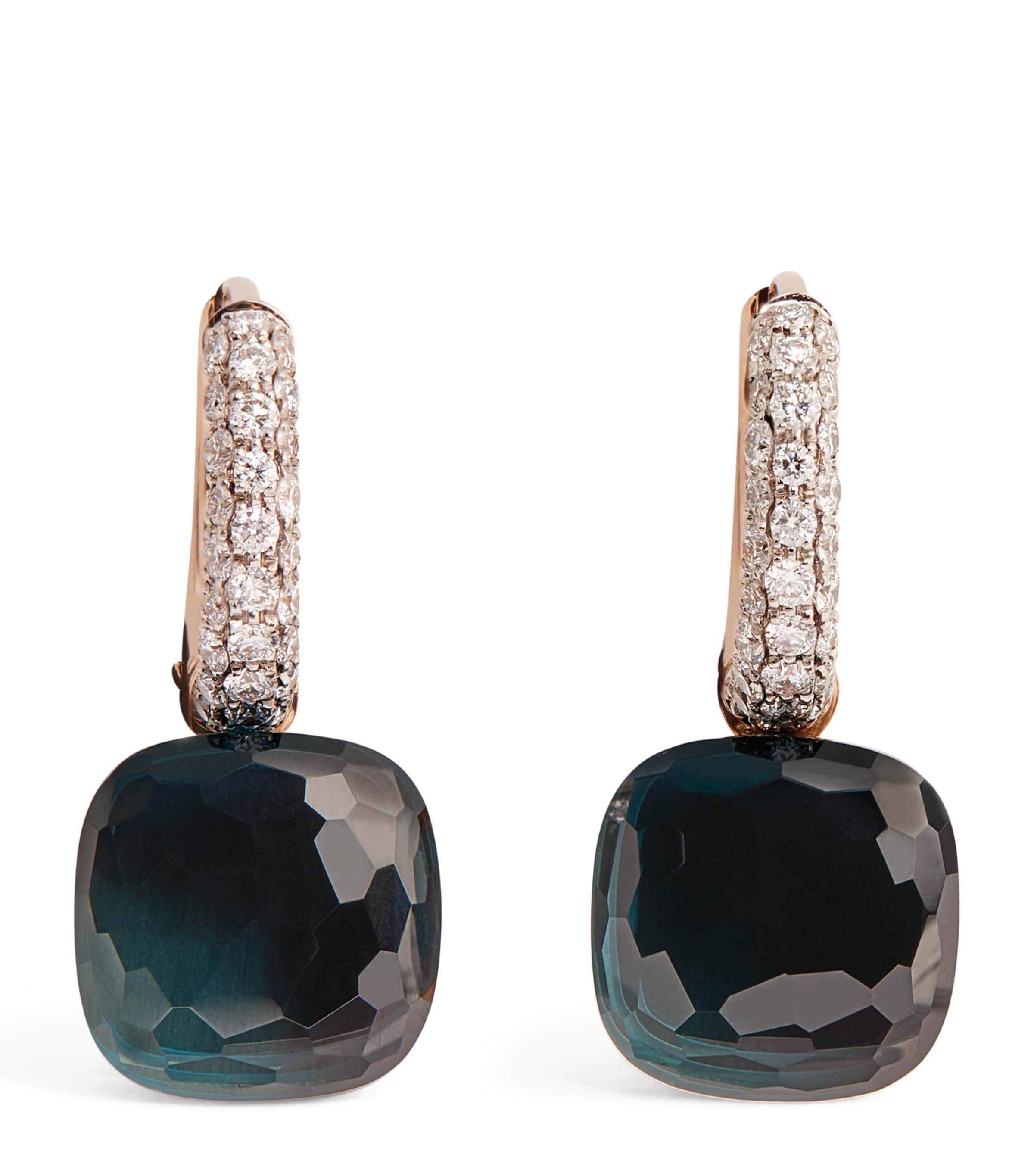 Pomellato Mixed Metal, Diamond And London Blue Topaz Nudo Drop Earrings In Gold