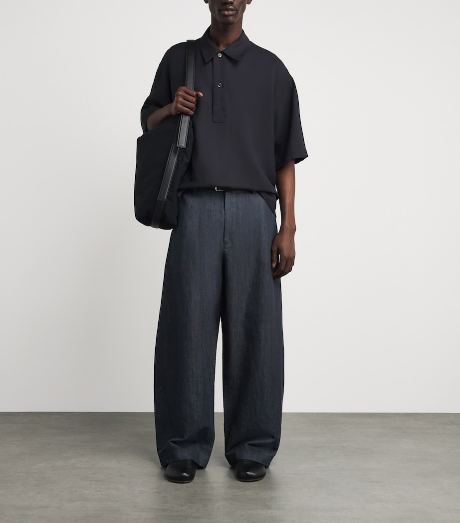 Studio Nicholson Mens Cotton-Linen Curved Trousers Indigo Image 2