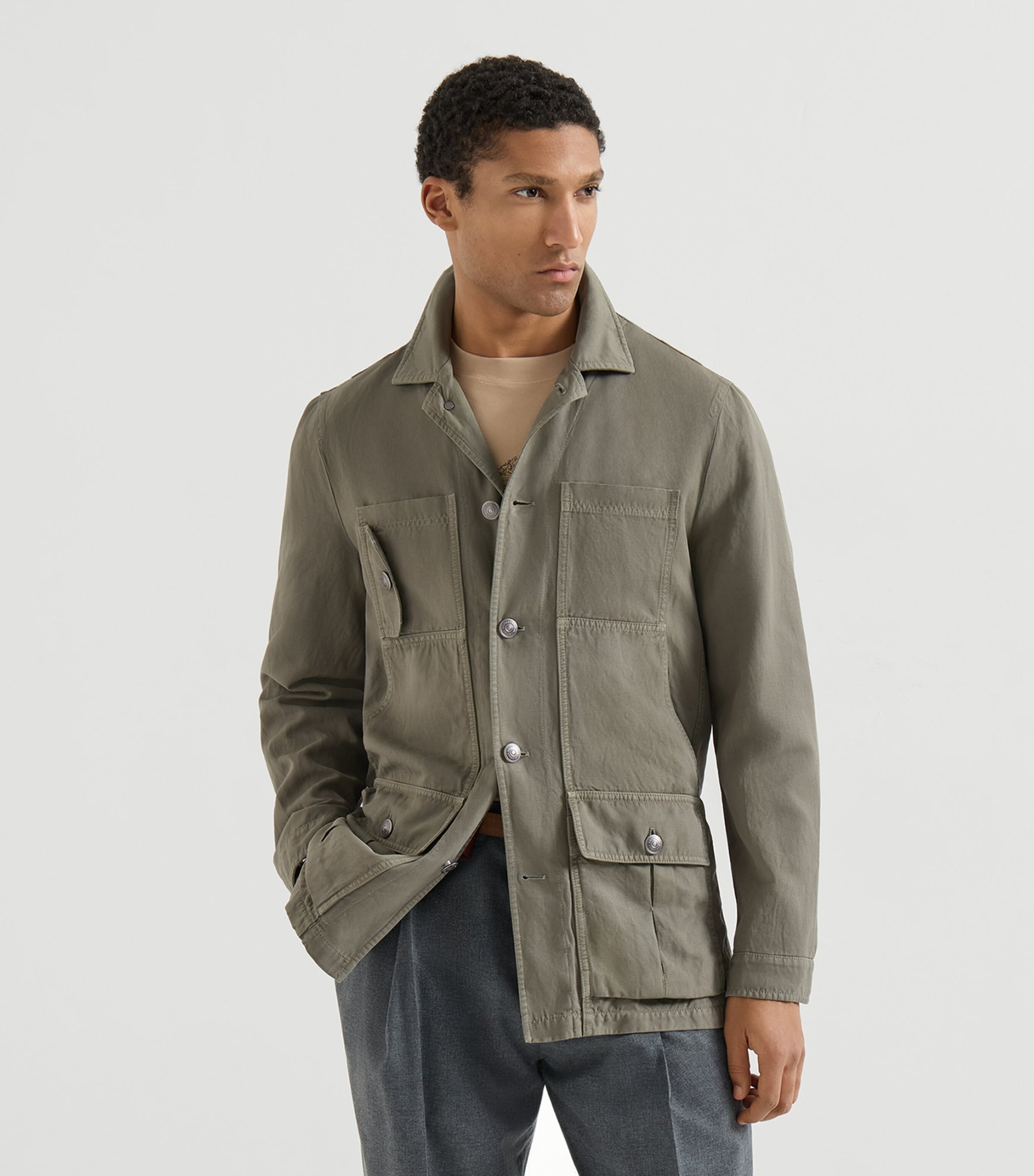 Brunello Cucinelli Mens Cotton-Linen Canvas Jacket Image 2