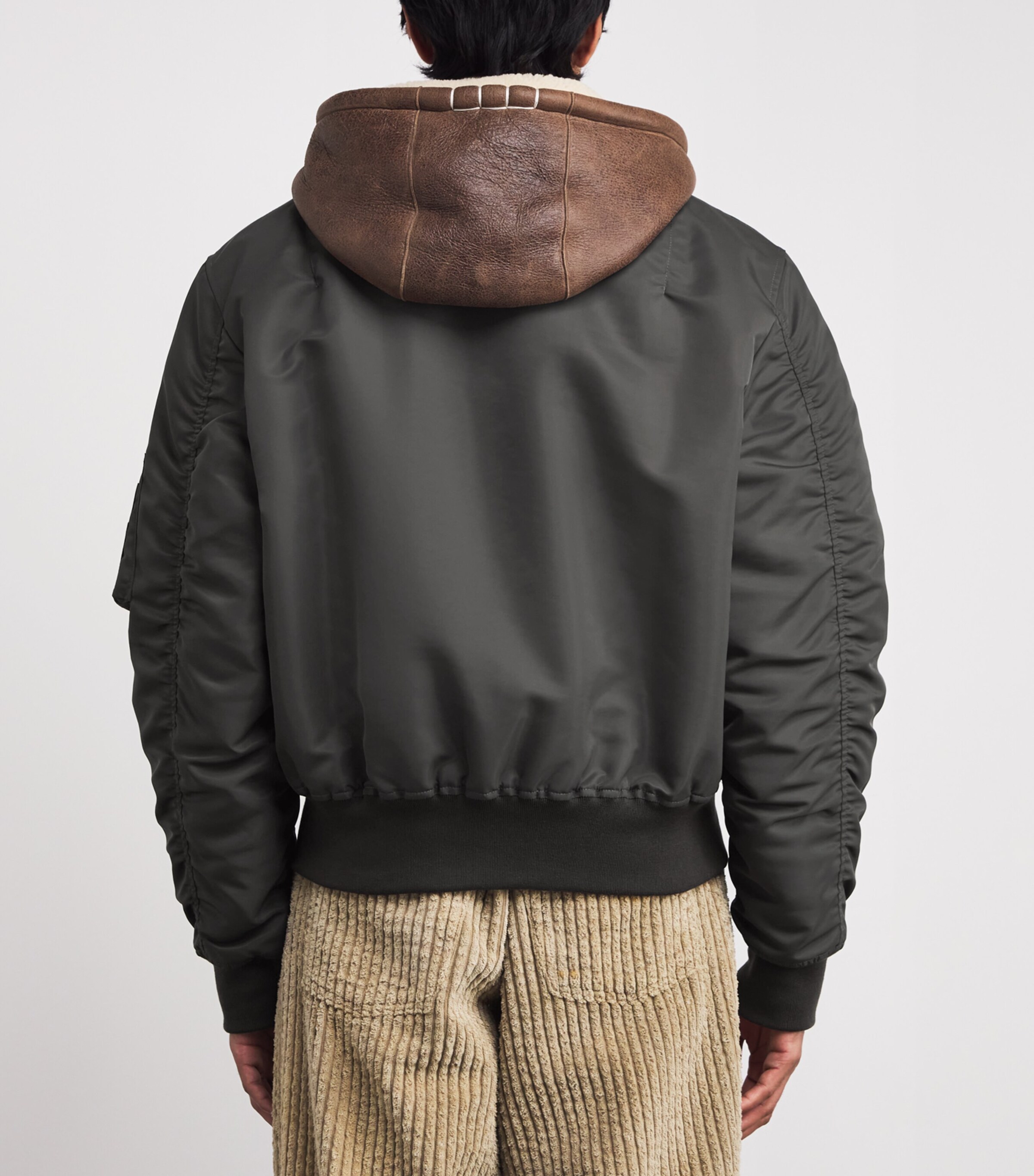 JW Anderson Mens Shearling-Hood Bomber Jacket Dark Khaki Image 4