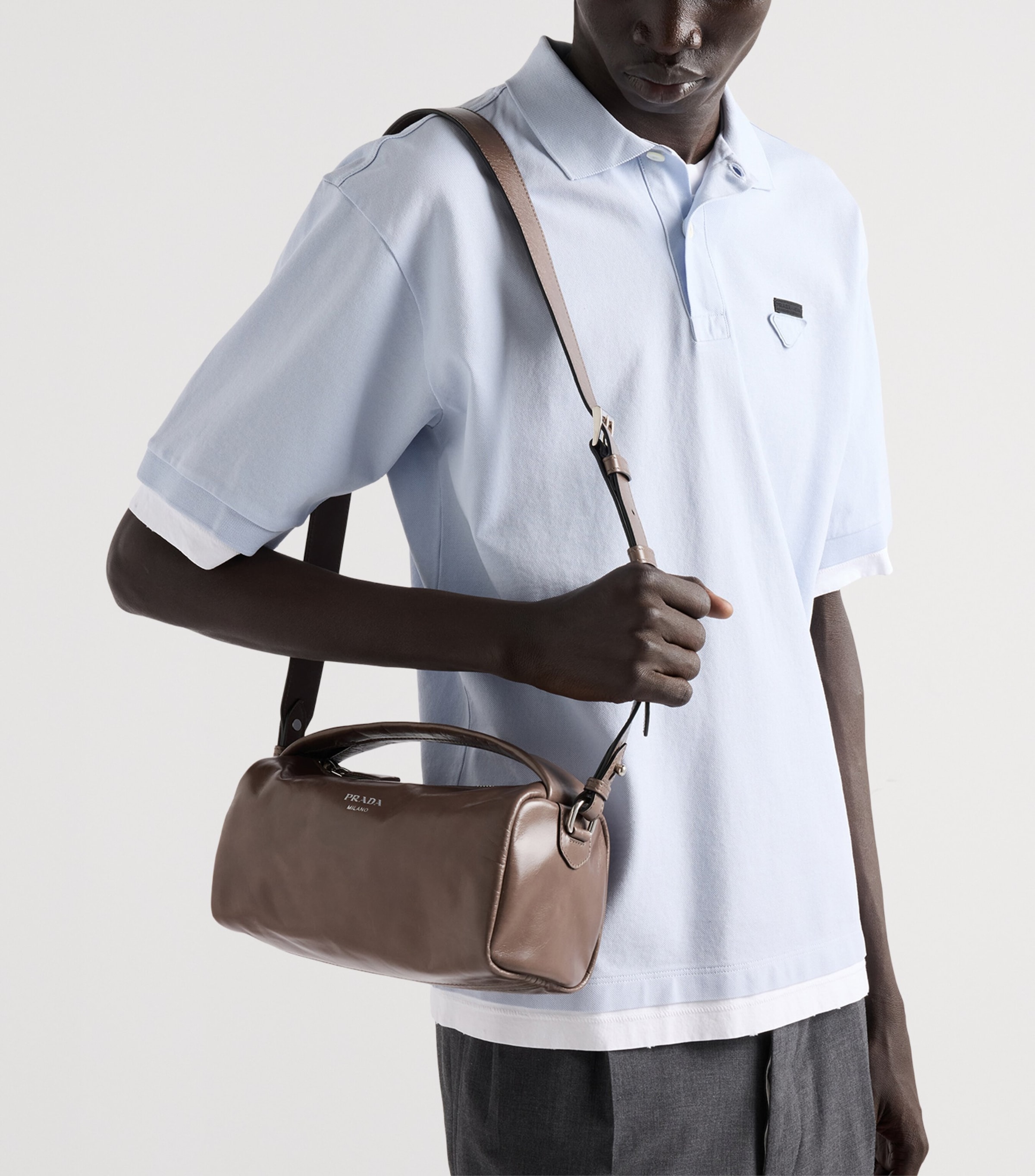 Prada Leather Shoulder Bag Grey Image 4