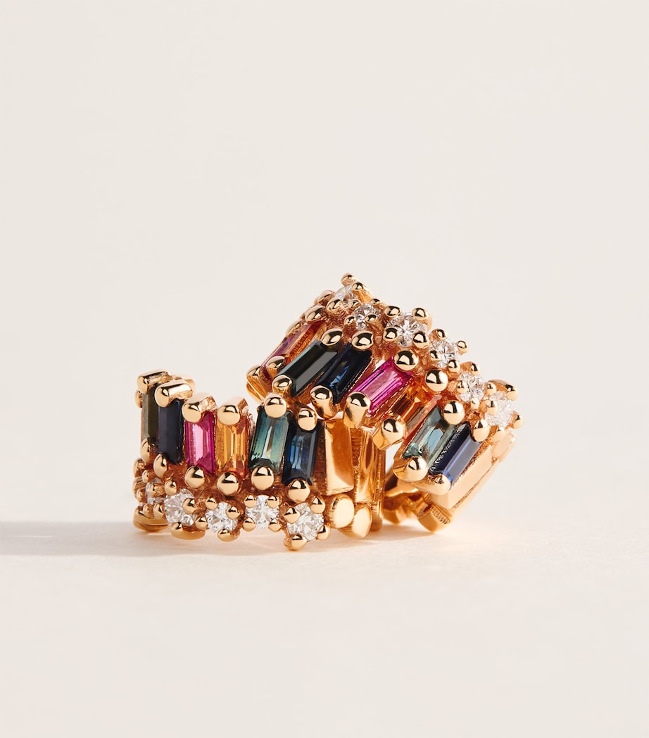 Suzanne Kalan Rose Gold, Diamond and Rainbow Sapphire Short Stack Hoop Earrings Rg/rs Image 5