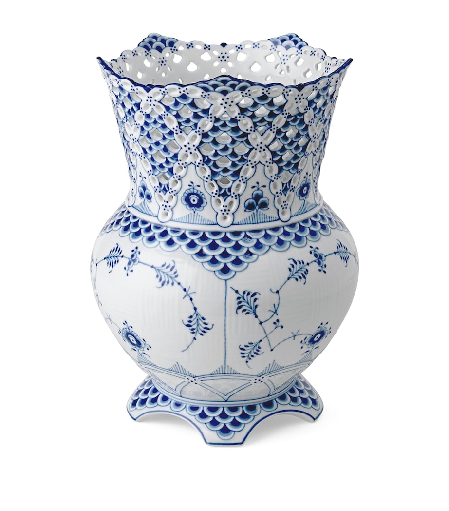 Royal Copenhagen Blue Fluted Full Lace Vase (22cm) Blue Image 1