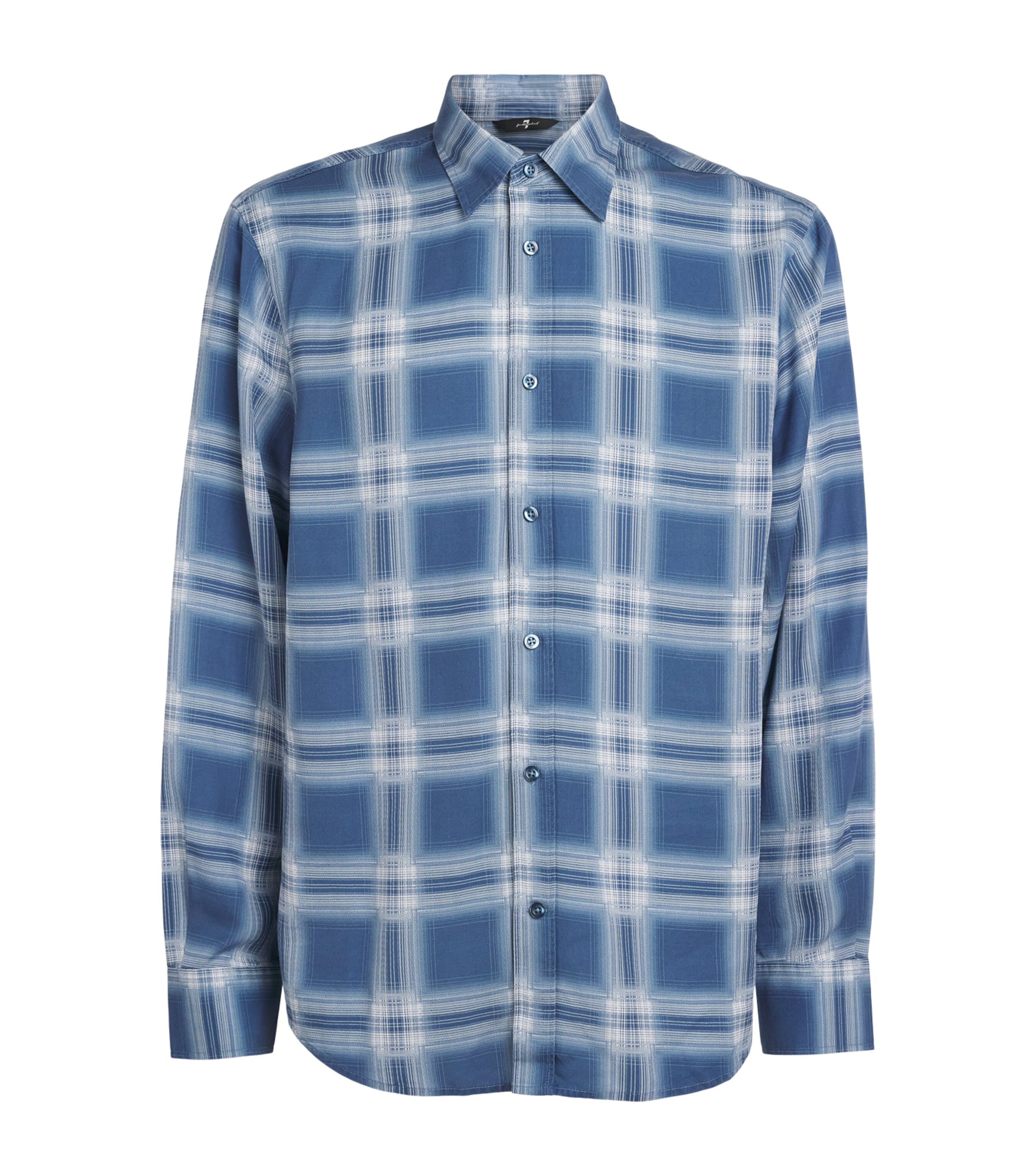 7 For All Mankind Mens Check Shirt Mid Blue Image 1