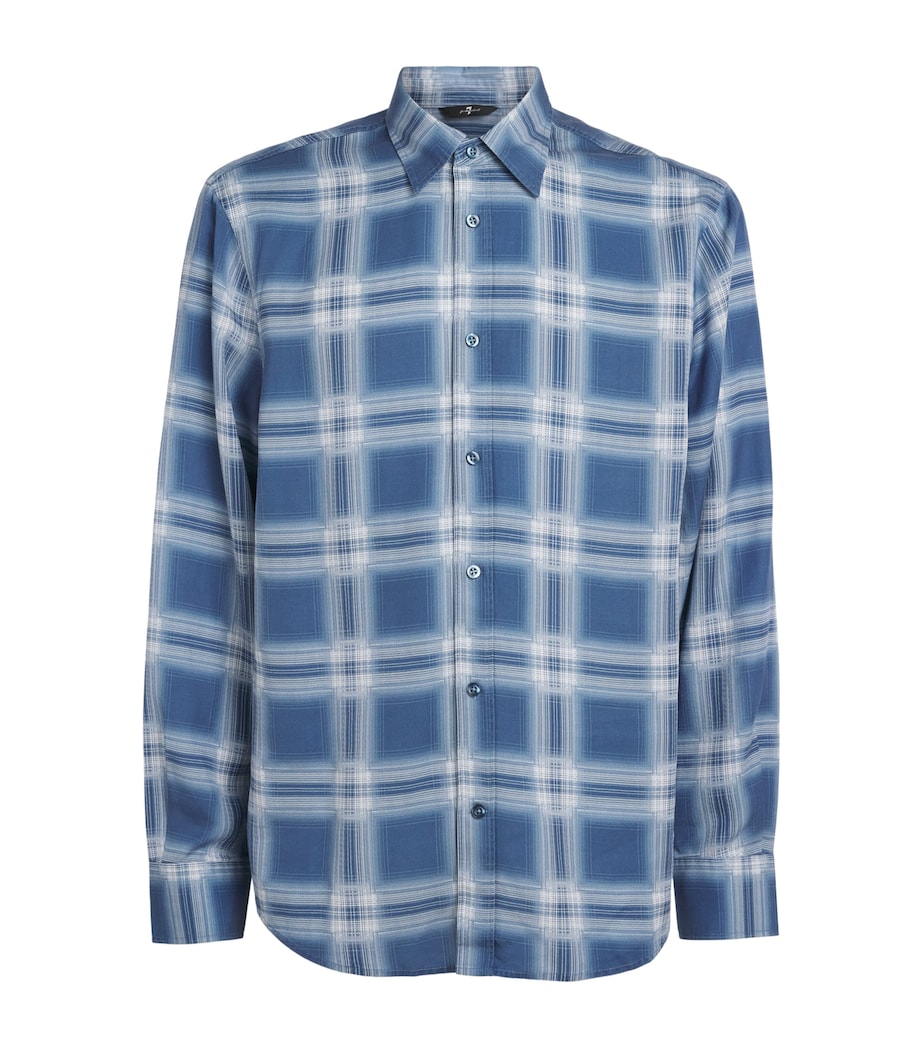 7 For All Mankind Mens Check Shirt Mid Blue Image 1