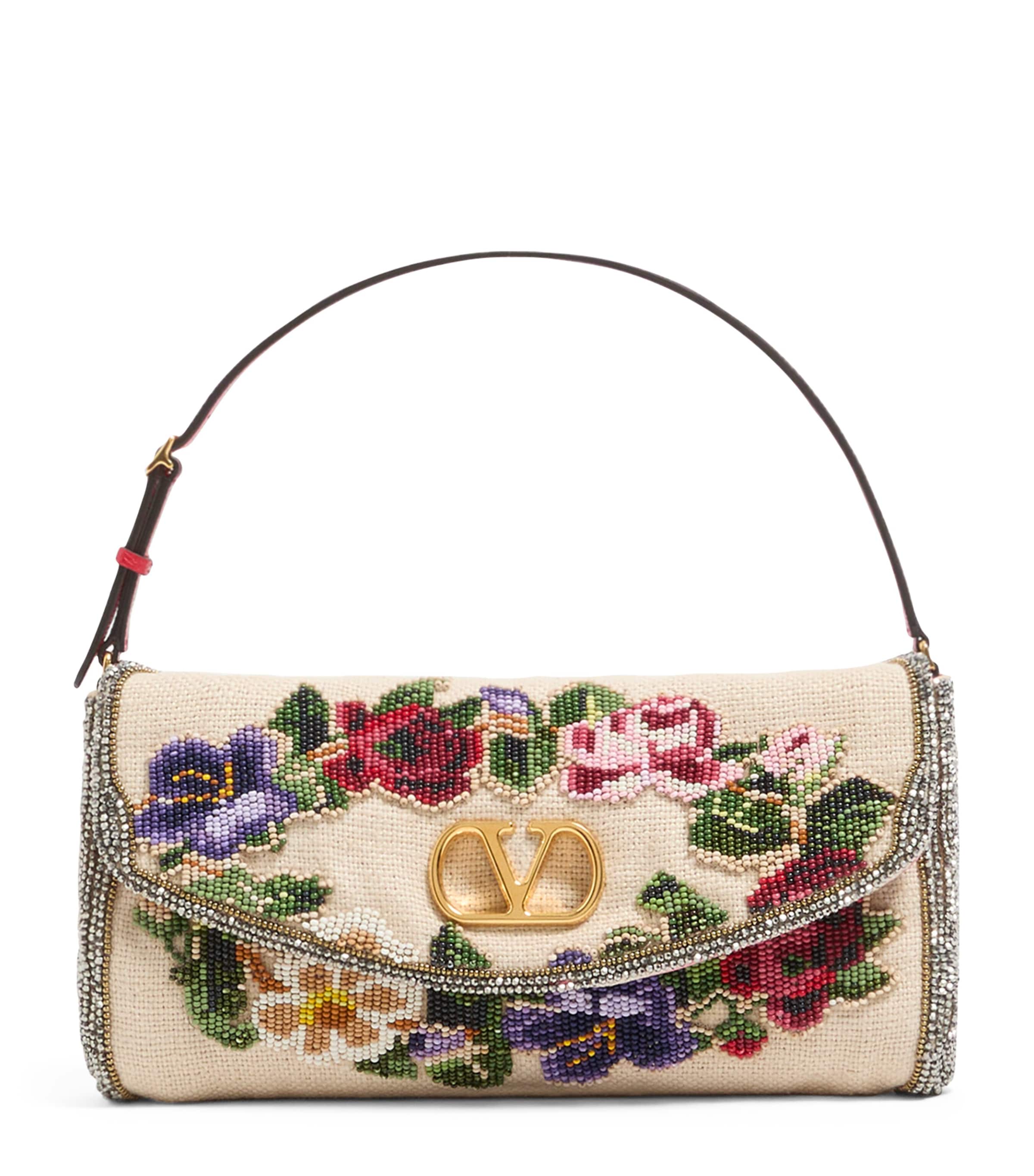 Valentino Garavani Linen Beaded Vain Soft Clutch Bag