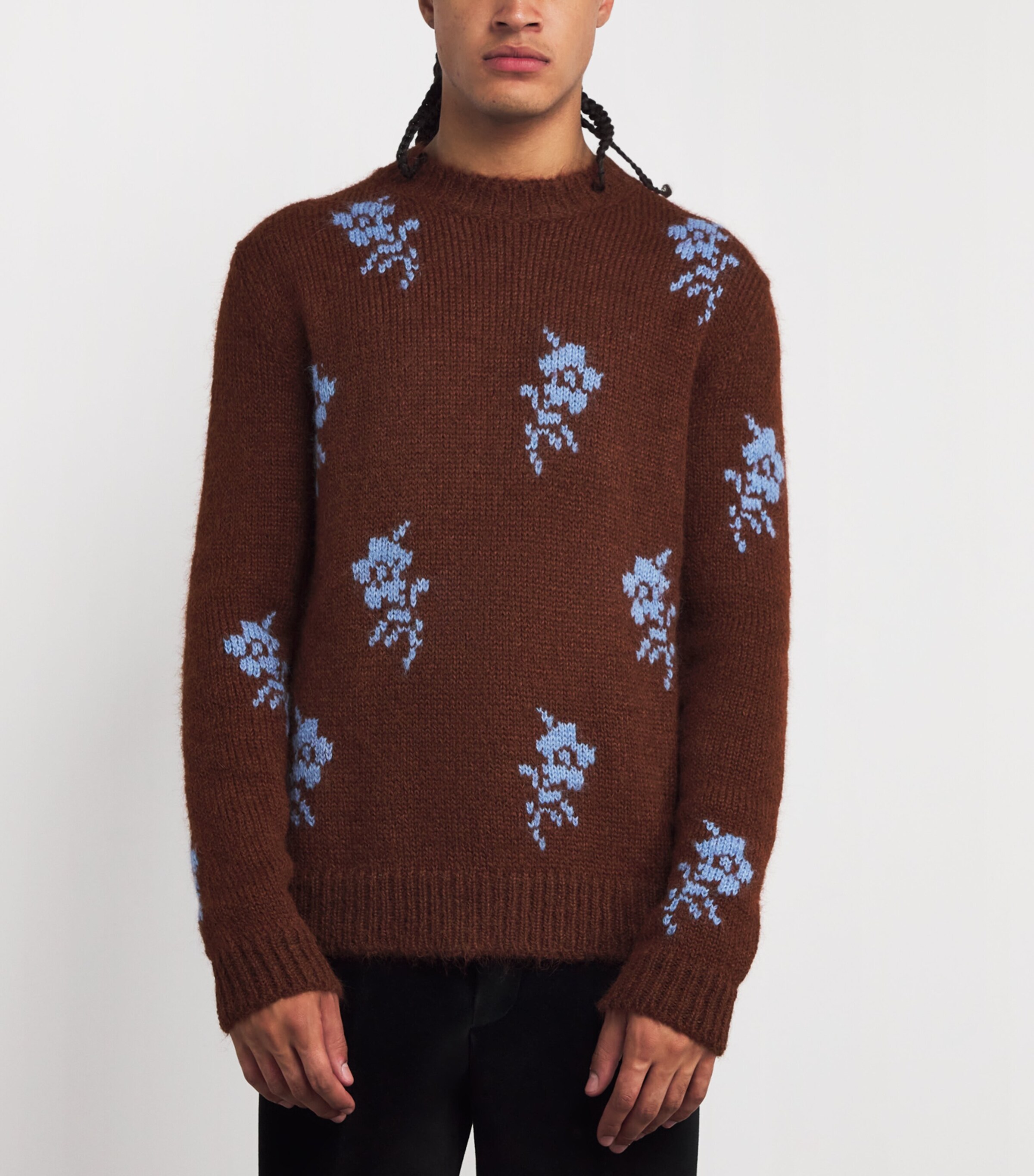 Jil Sander Mens Alpaca-Blend Intarsia Floral Sweater Shore Image 3