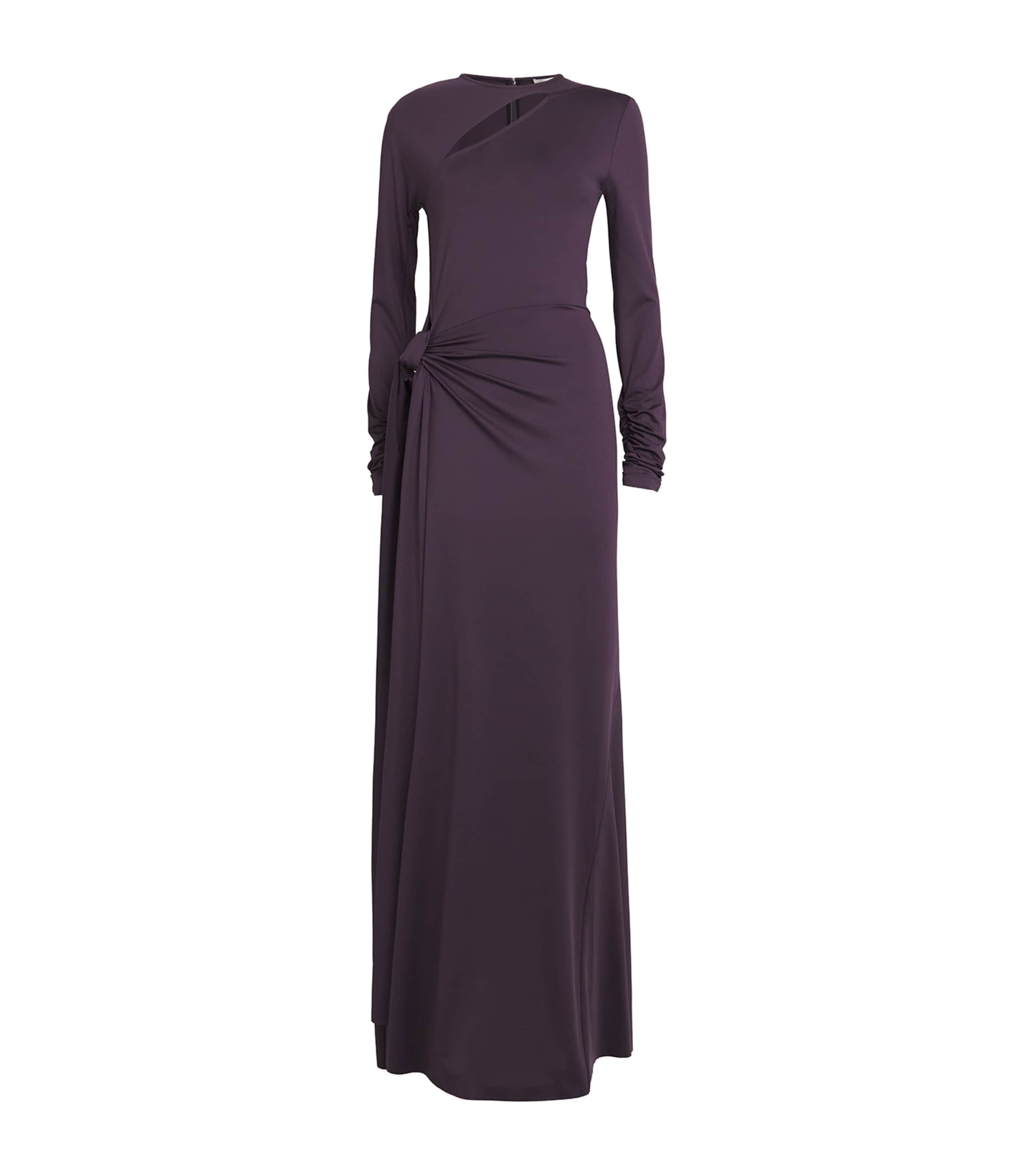 Victoria Beckham Tie-front Cut-out Gown In Purple