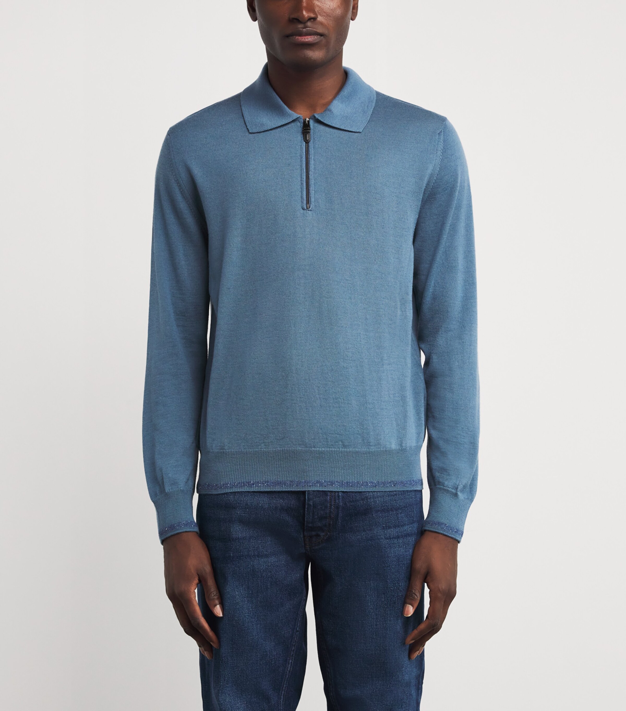 Canali Mens Wool-Blend Zip-Up Polo Shirt Image 3