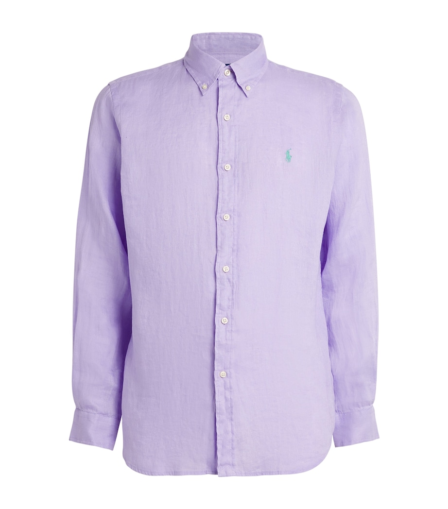 Polo Ralph Lauren Mens Linen Custom Fit Shirt Purple Image 1