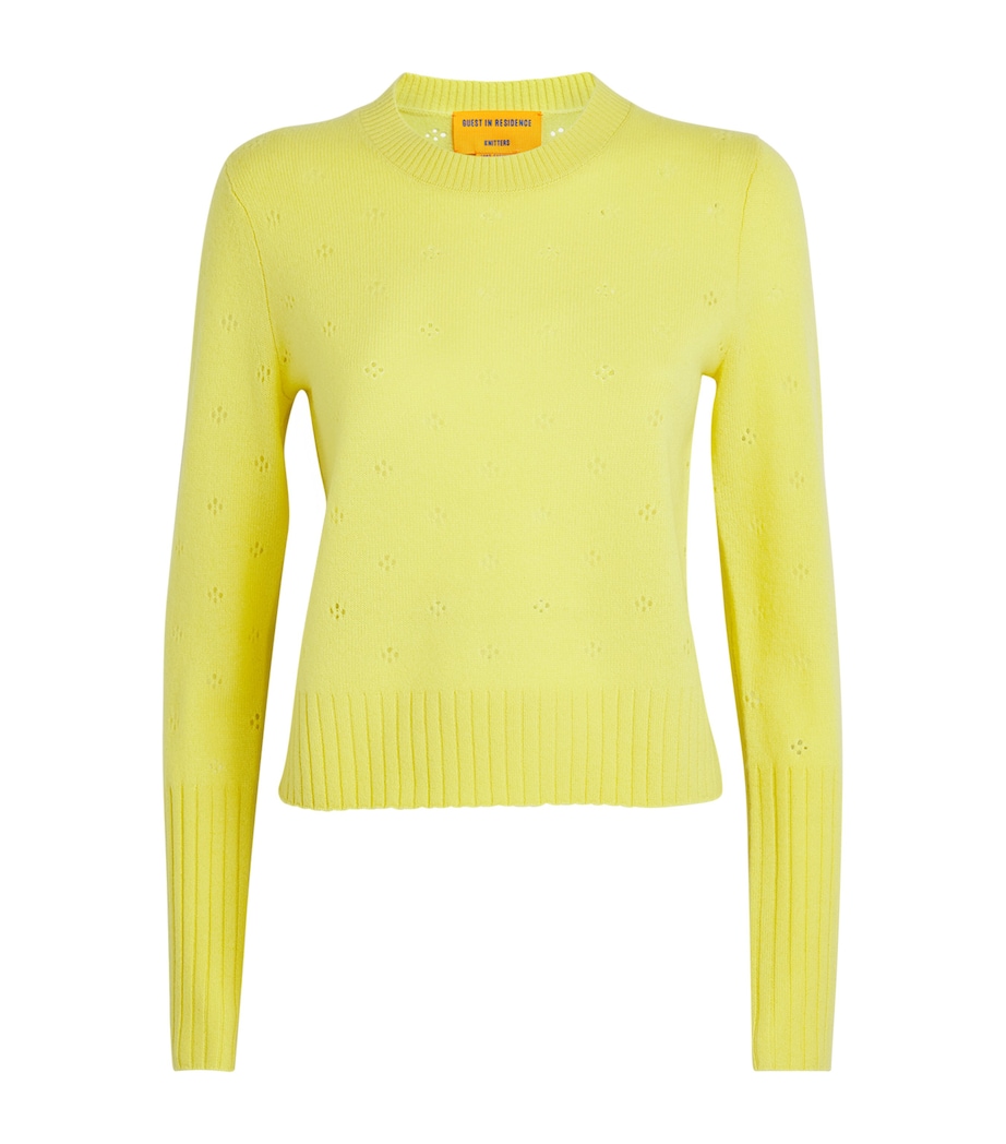 Guest In Residence Womens Cashmere Shrunken Pointelle Sweater Lemon Image 1