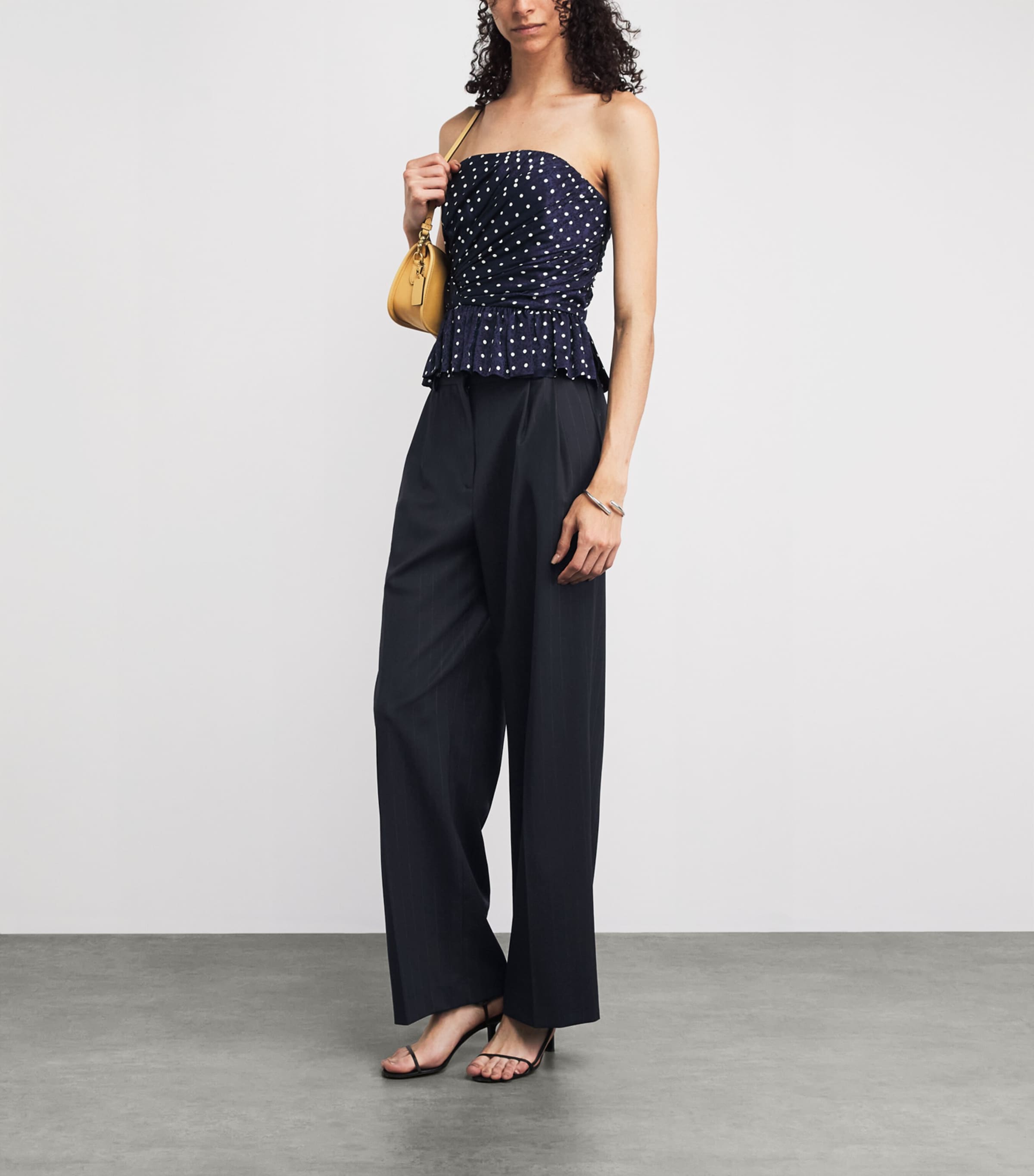 Maje Womens Wool-Blend Pinstripe Wide-Leg Trousers Navy Image 2
