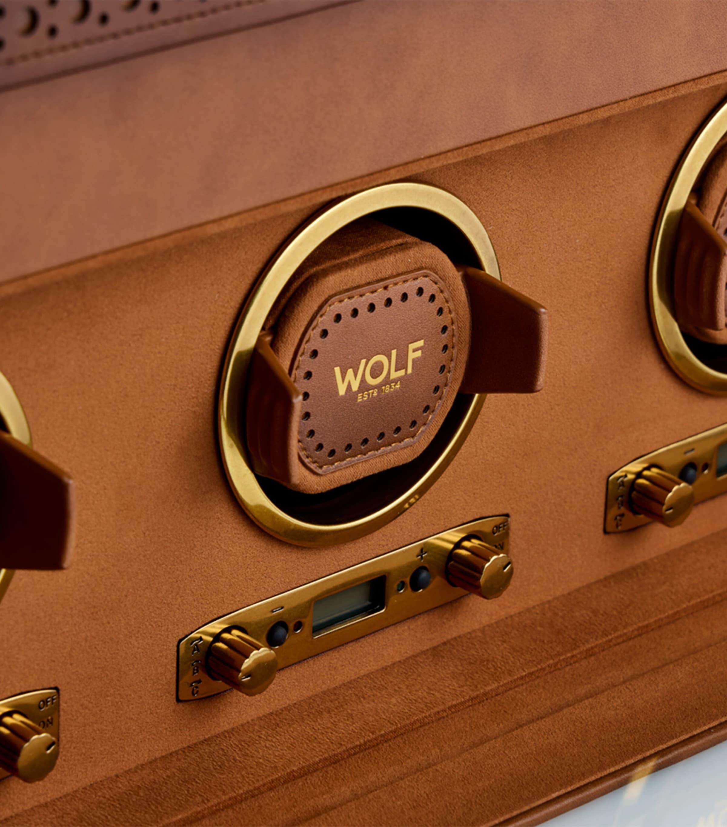 WOLF Brogue Triple Watch Winder with Storage Burnished Brown Image 4