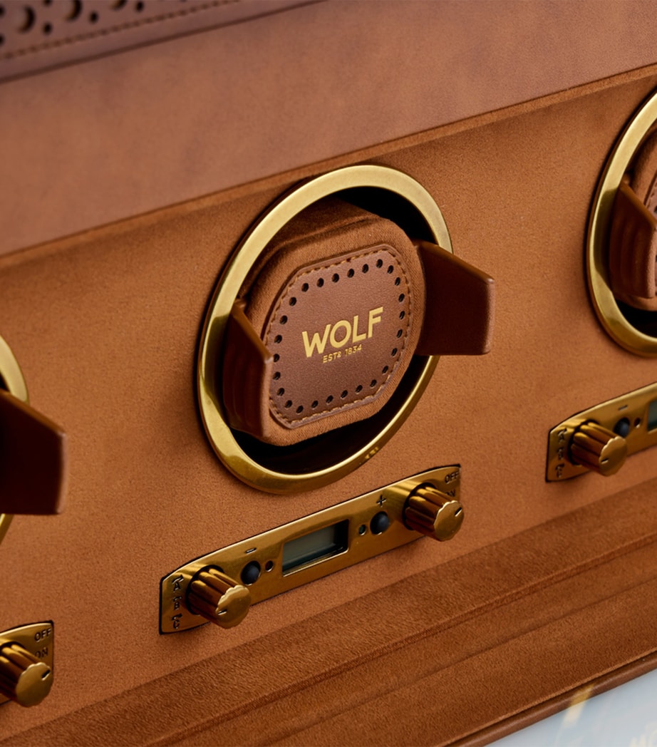 WOLF Brogue Triple Watch Winder with Storage Burnished Brown Image 4
