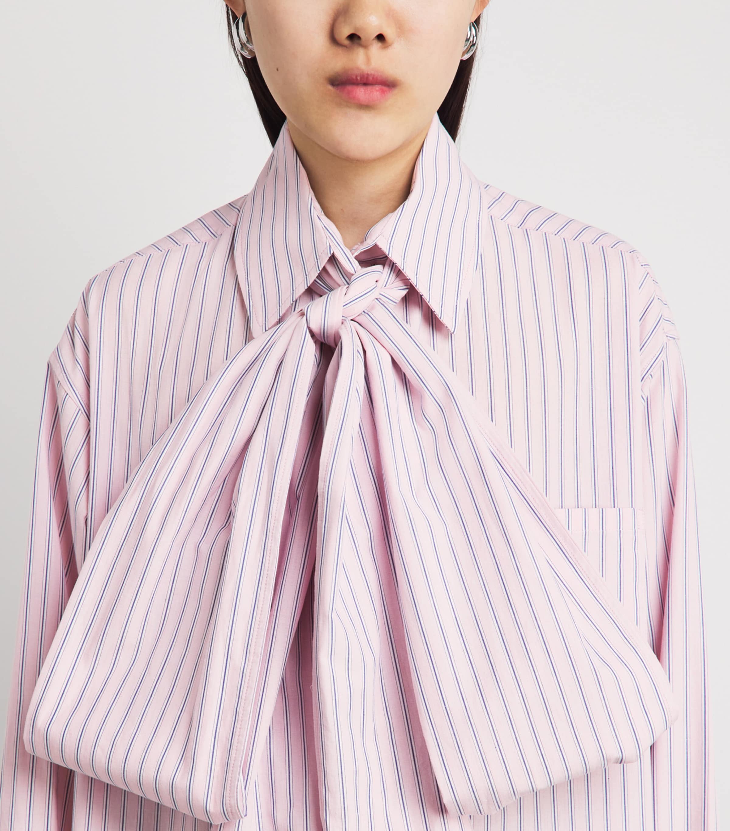 LATE FOR WORK Womens Cotton-Blend Striped Pussybow Shirt Brd Wht Str Image 3