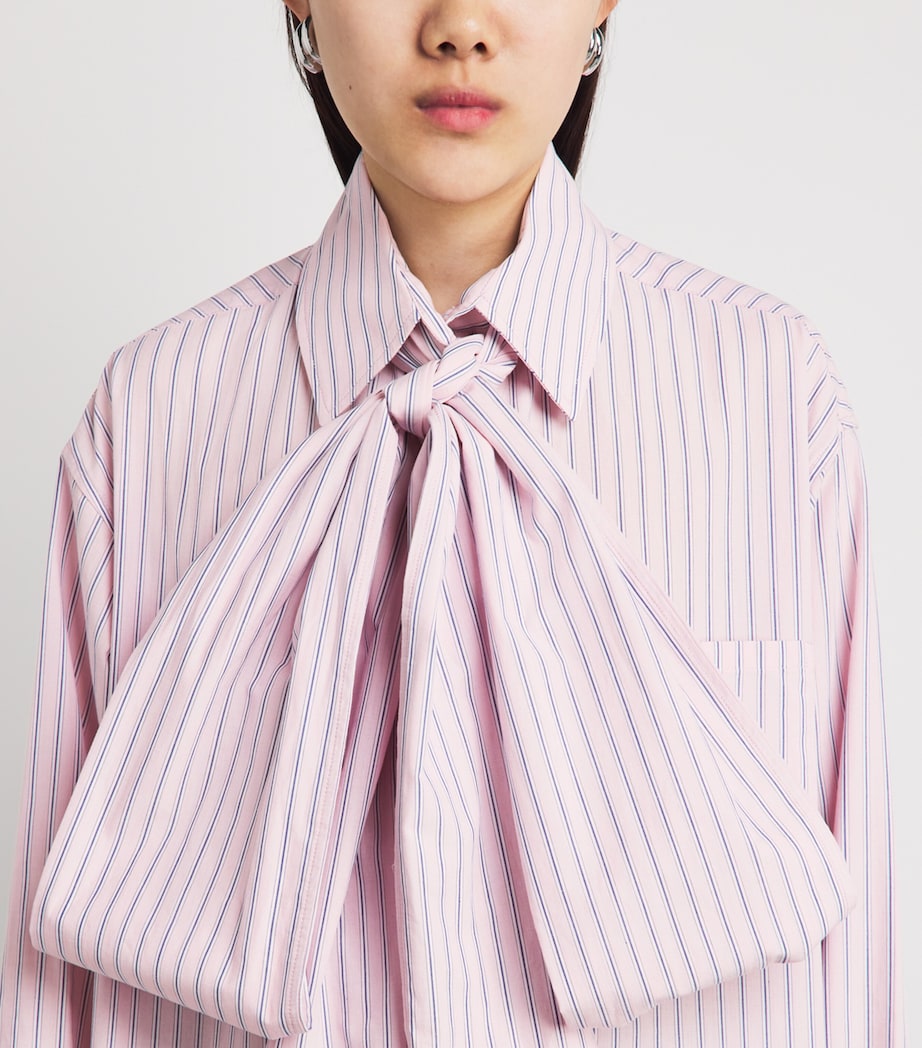 LATE FOR WORK Womens Cotton-Blend Striped Pussybow Shirt Brd Wht Str Image 3