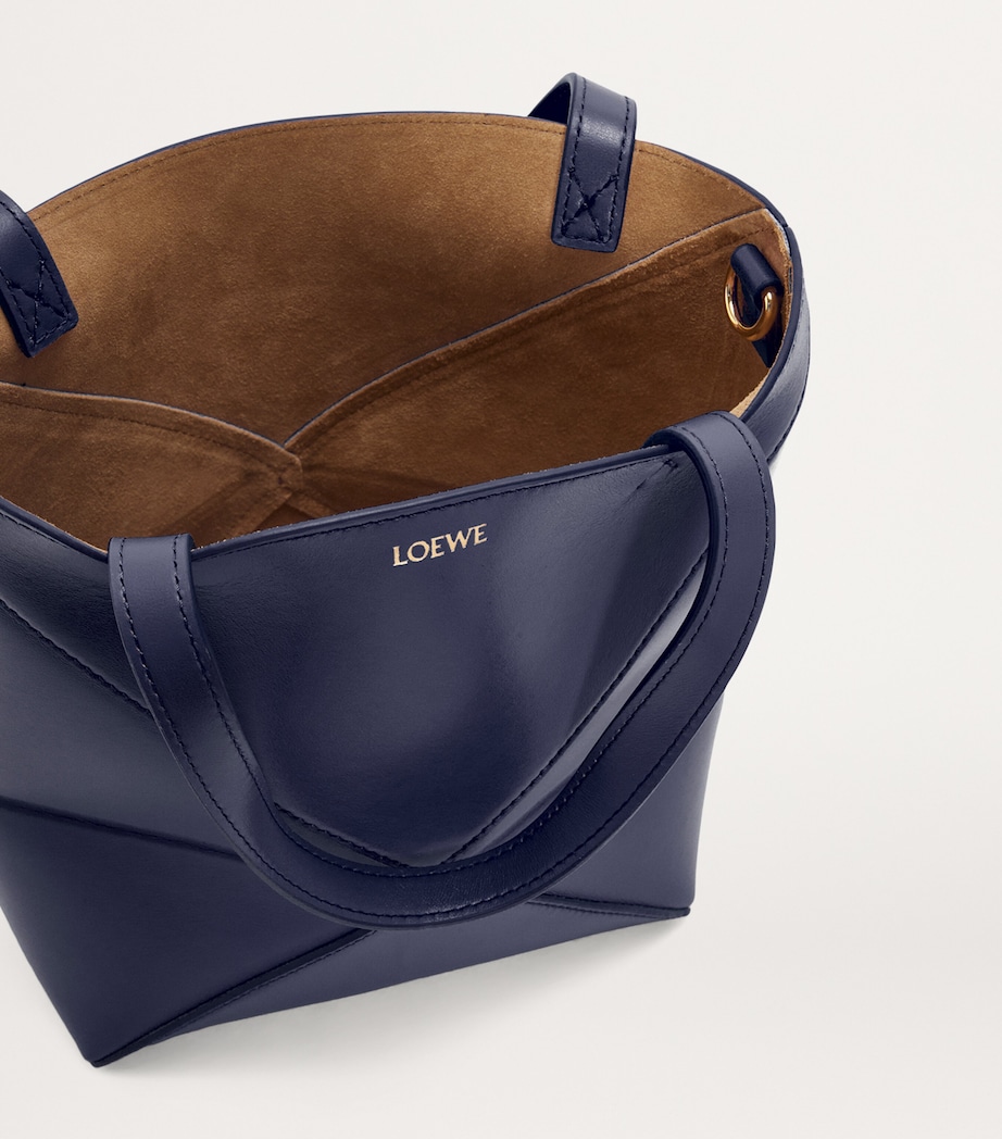 Mini Leather Puzzle Fold Tote Bag ABYSS BLUE Image 7