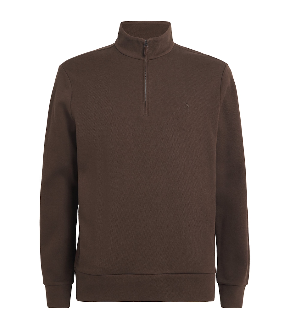 Cotton-Blend Polo Pony Quarter-Zip Sweater DARK BROWN Image 1