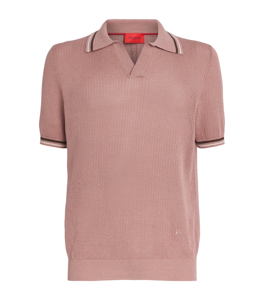 Isaia Mens Silk-Linen Open-Collar Polo Shirt Image 1