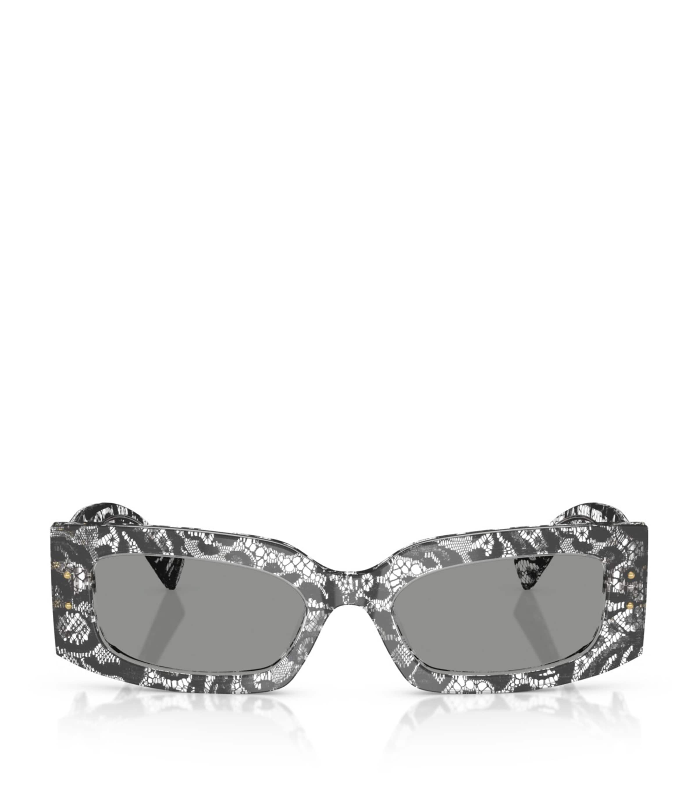 Dolce & Gabbana Floral Rectangle-frame Sunglasses In Gray