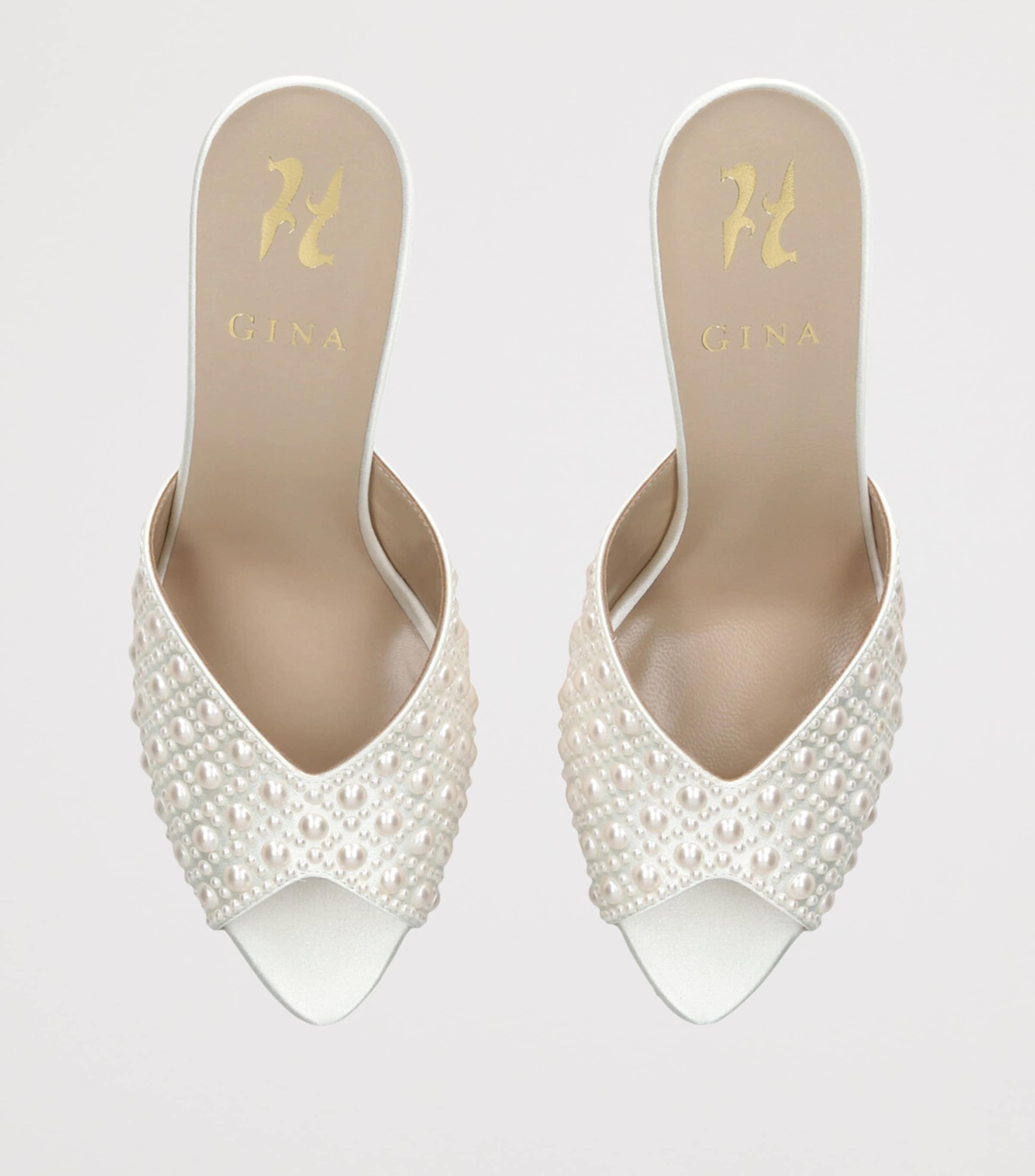 Gina Satin Embellished Alyssa Heeled Mules 85 Cream Comb Image 4