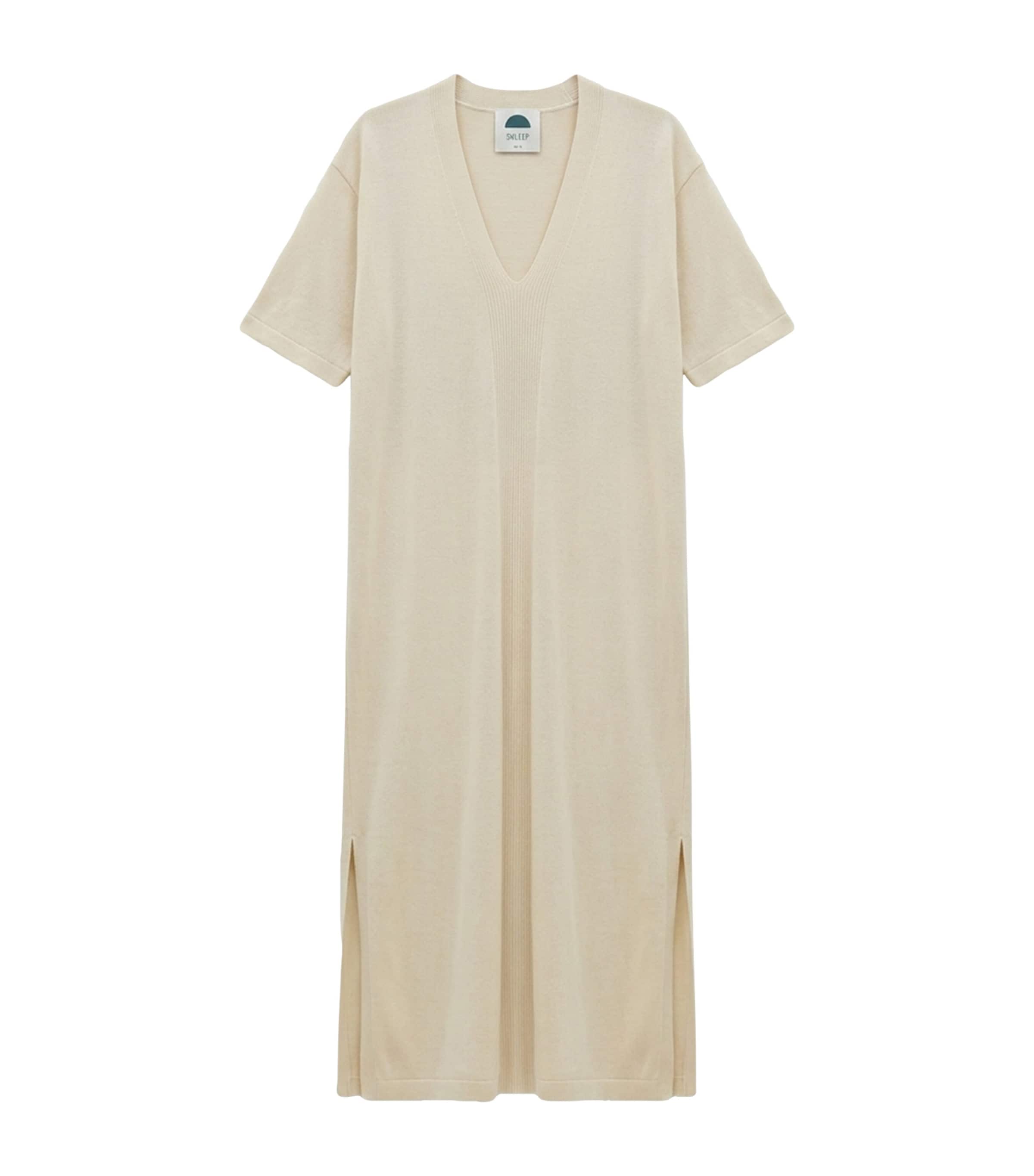 SHLEEP Womens Merino-Silk V-Neck Kaftan Ivory Tusk Image 1