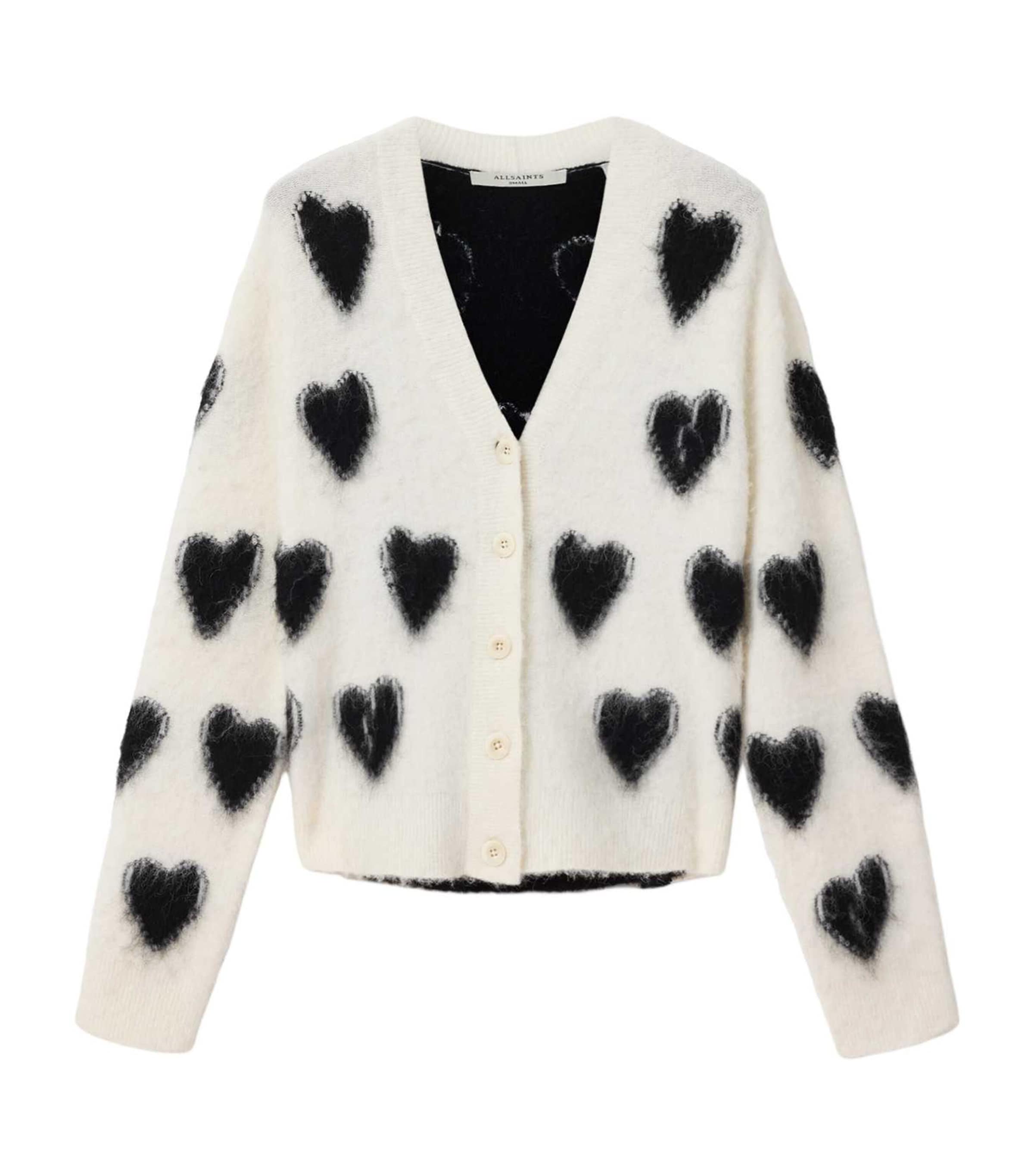 AllSaints Womens Scatter Heart Cardigan Chalk White/black Image 1