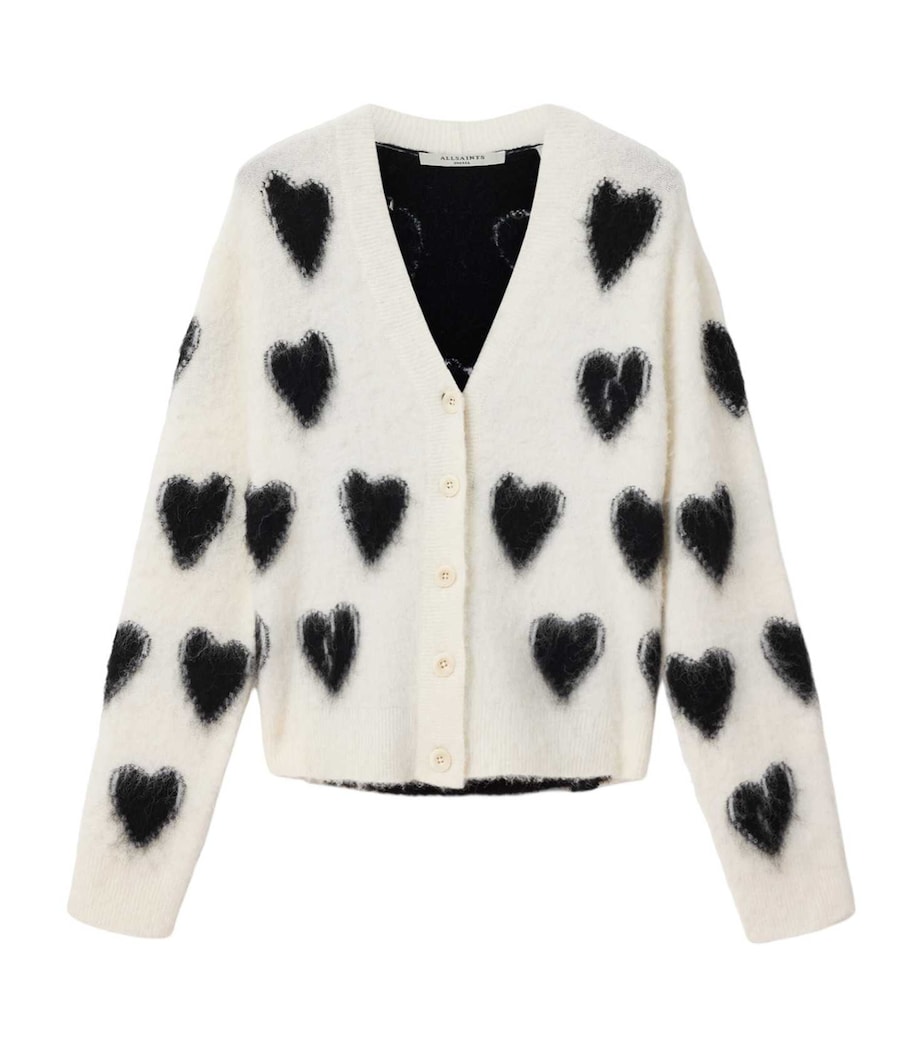 AllSaints Womens Scatter Heart Cardigan Chalk White/black Image 1