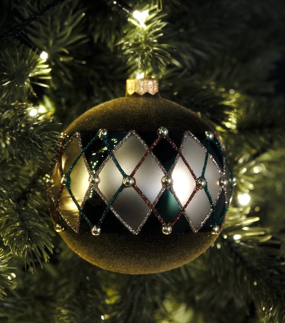 Harrods Velvet Argyle Bauble Olive Lacquer Image 3