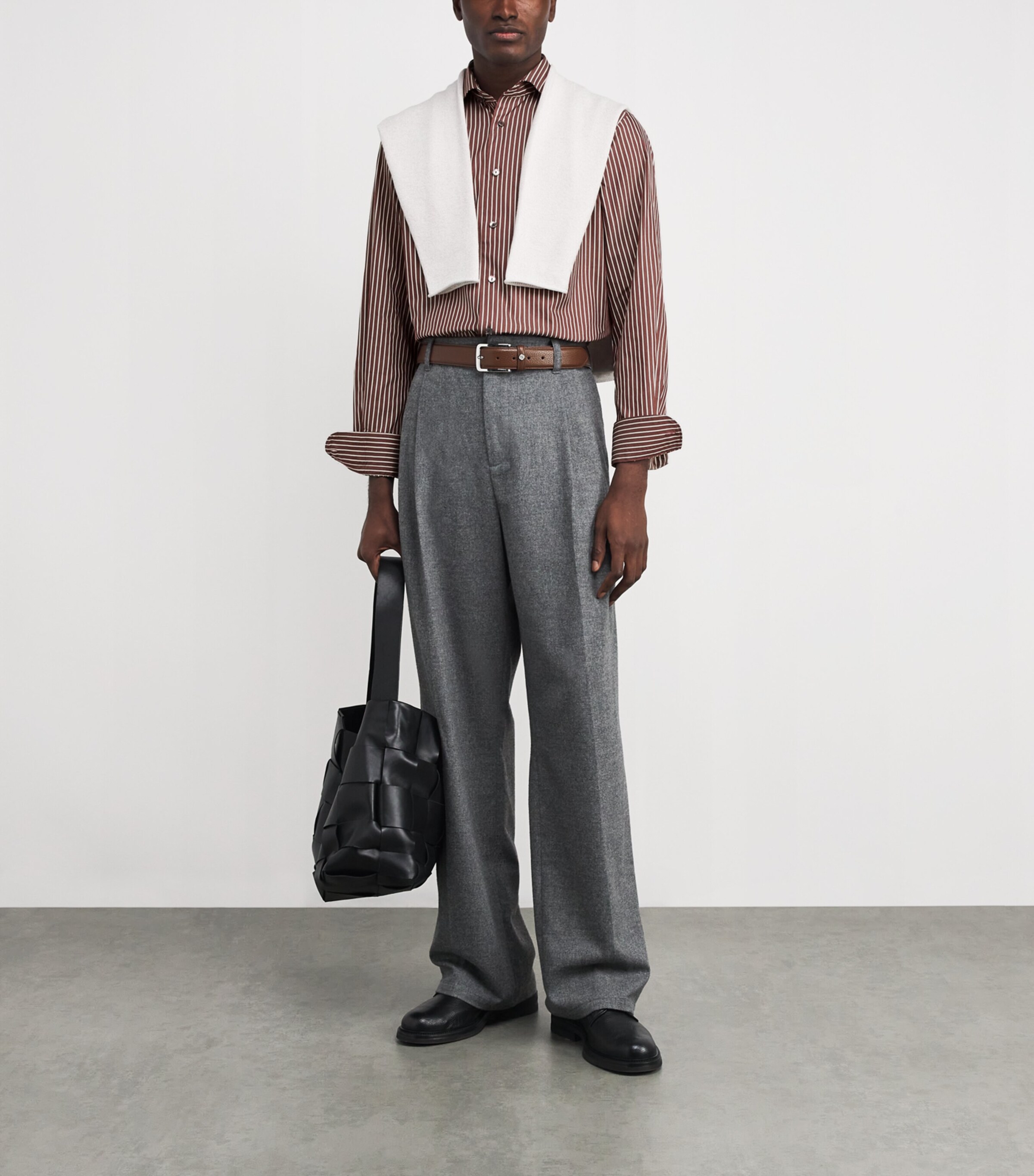 Cotton-Silk Stripe Shirt 58DARKRED Image 2