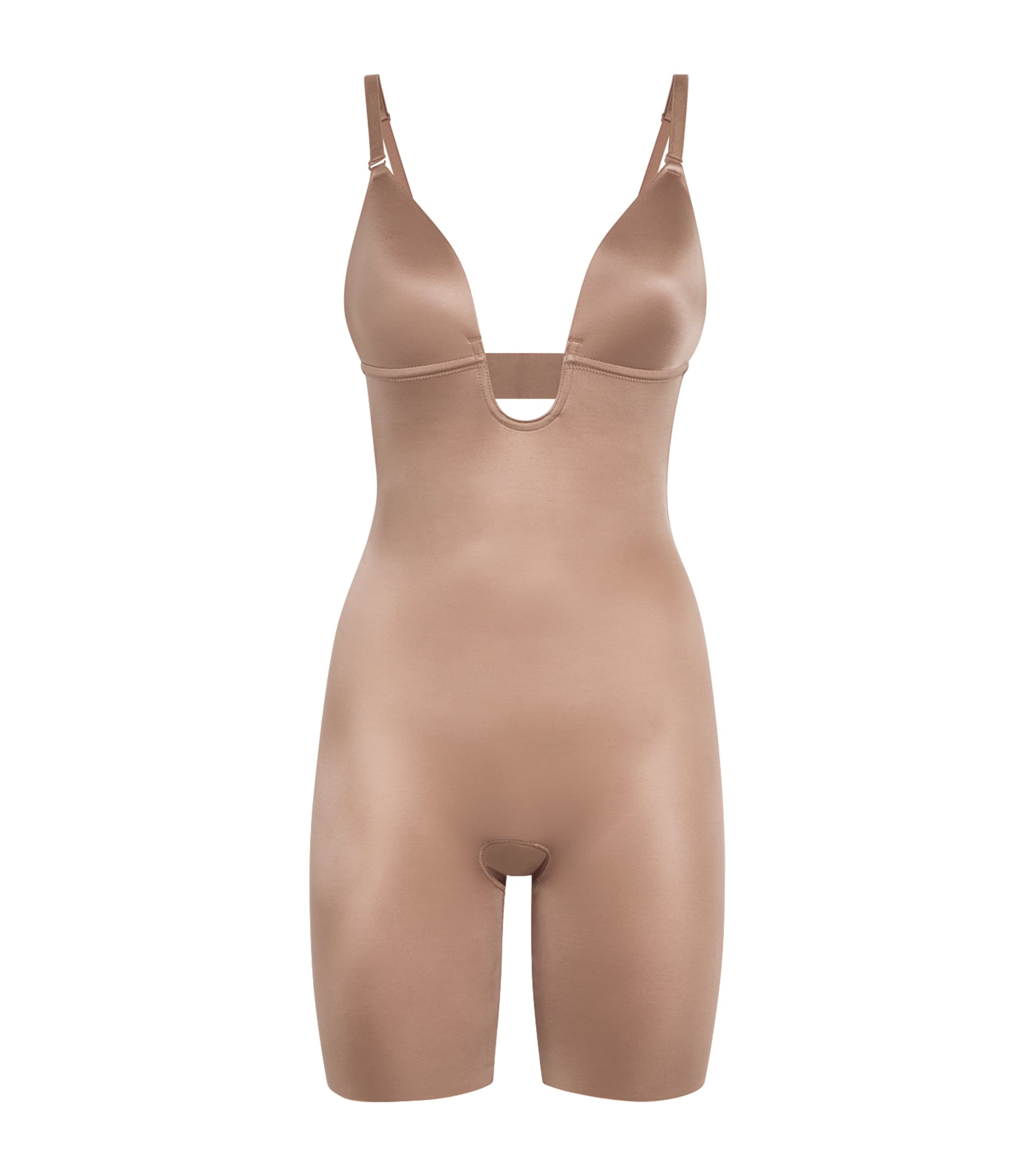 Spanx Suit Your Fancy Plunge Mid-thigh Bodysuit In Beige