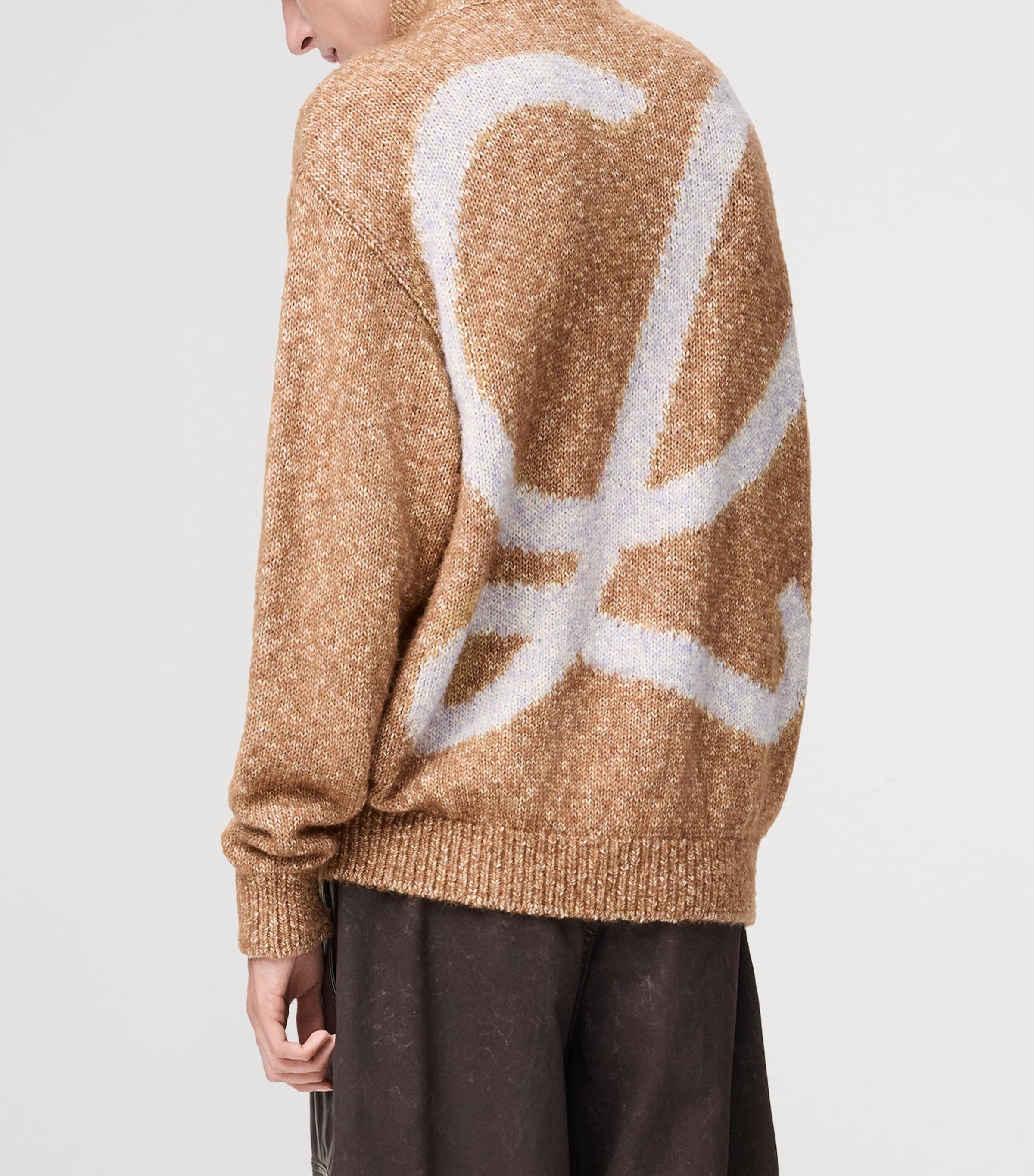 Jacquard Anagram Zip-Up Relaxed Cardigan BEIGE Image 4