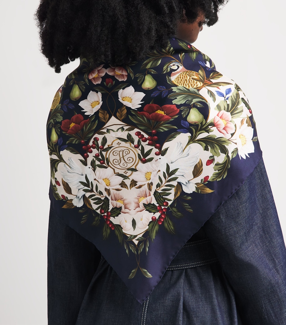 Harrods Silk Floral Scarf Blue Image 3