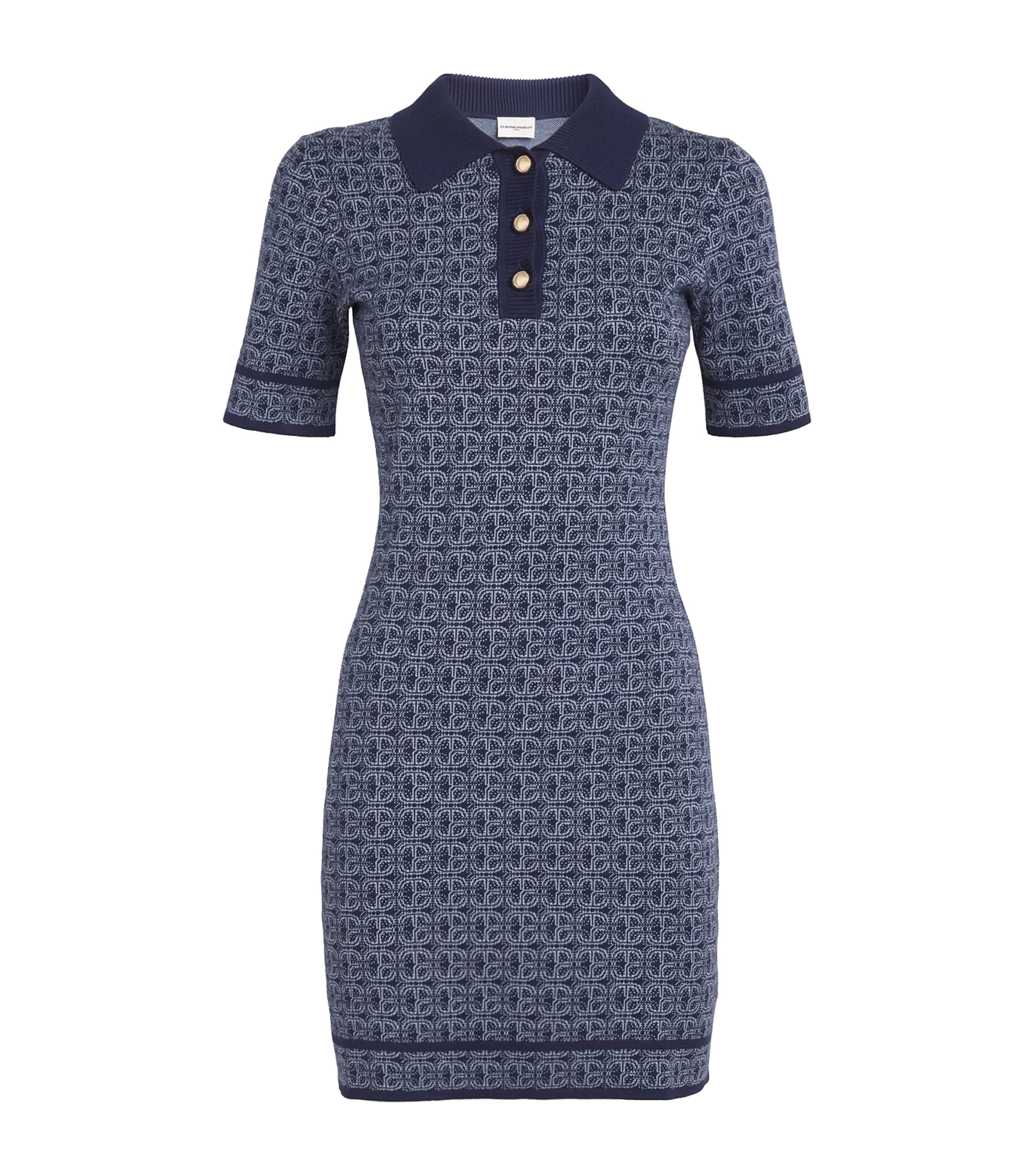 Shop Claudie Pierlot Knitted Monogram Mini Dress In Blue