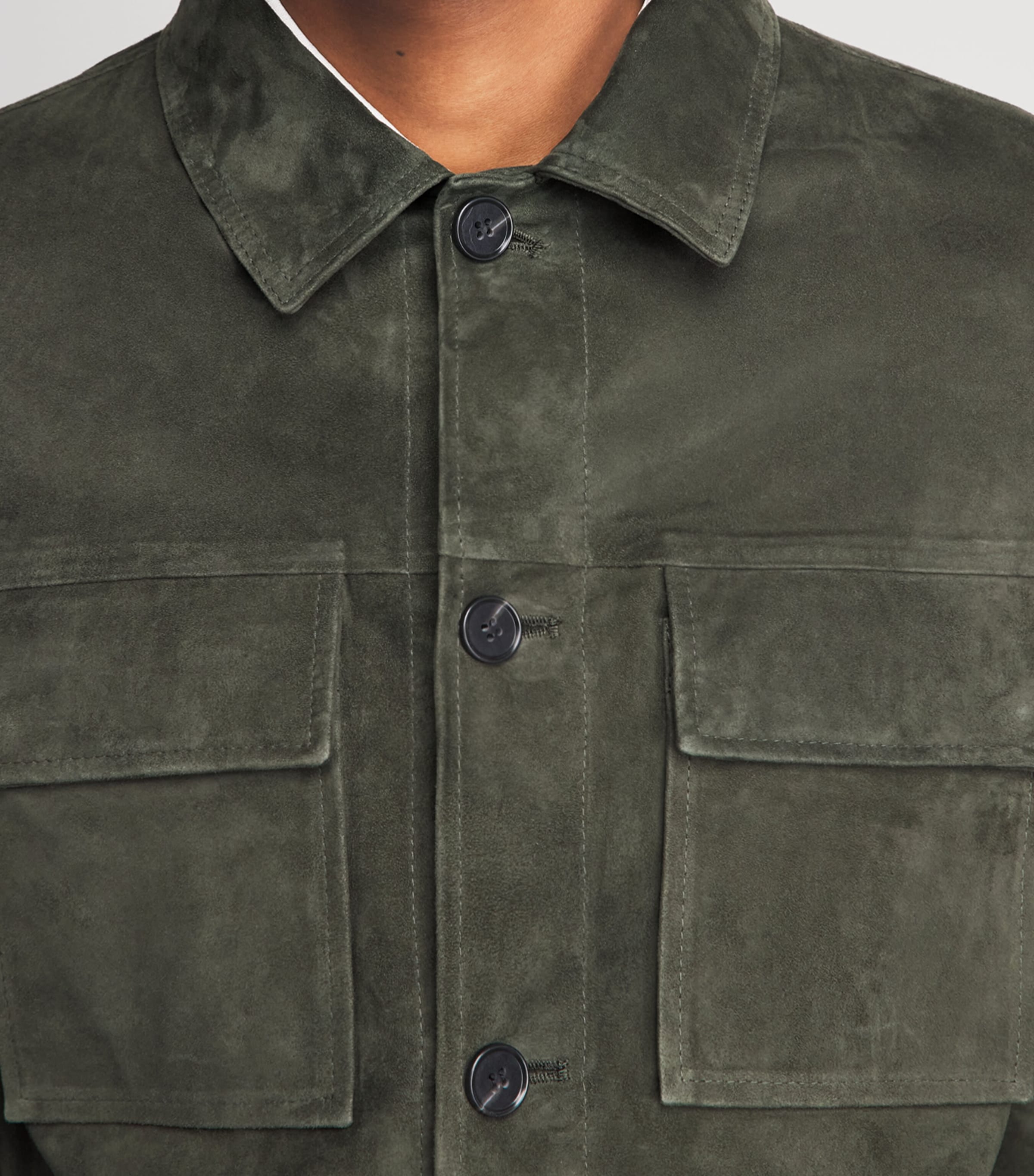 Arma Mens Lamb Suede Mex Overshirt Dark Green Image 3