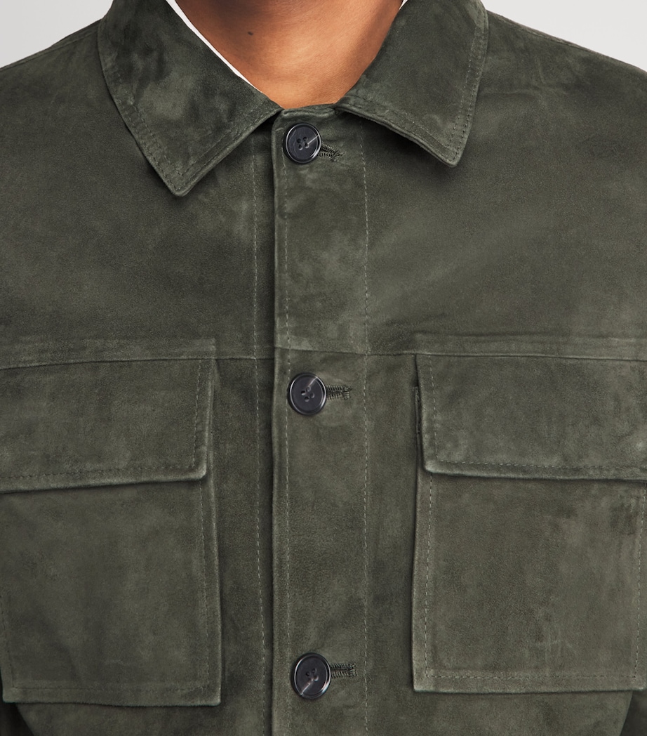Arma Mens Lamb Suede Mex Overshirt Dark Green Image 3