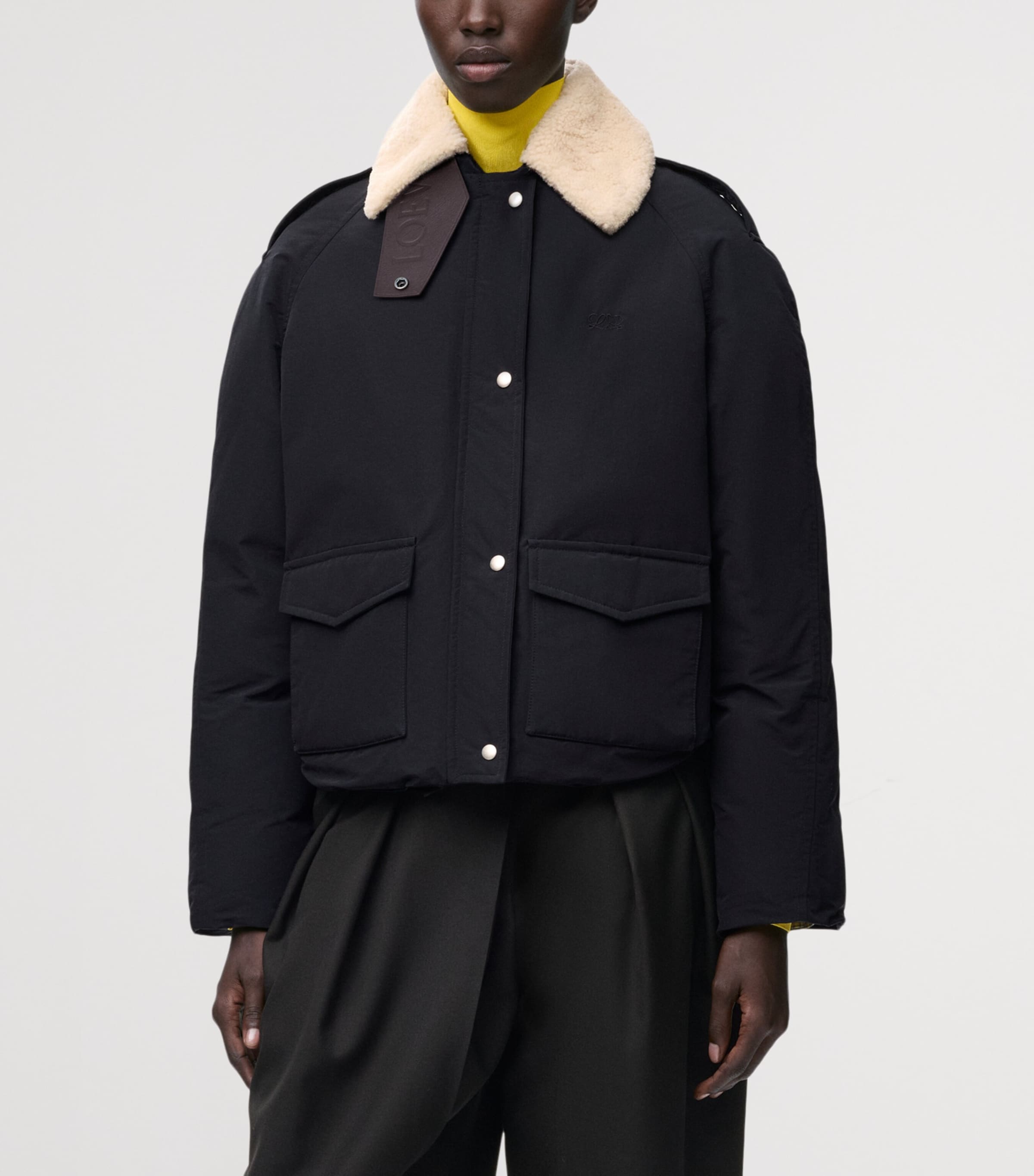 LOEWE Womens Technical Shearling-Collar Jacket Black Image 4