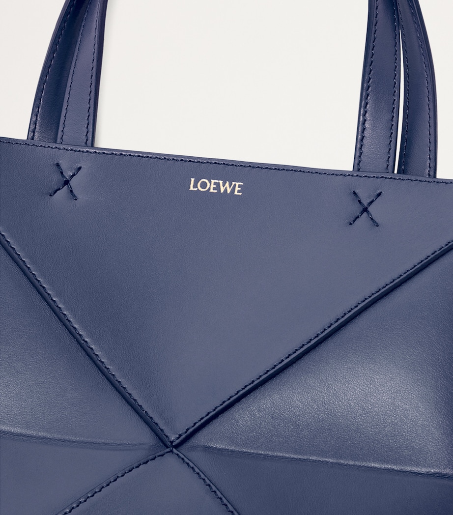 Mini Leather Puzzle Fold Tote Bag ABYSS BLUE Image 9