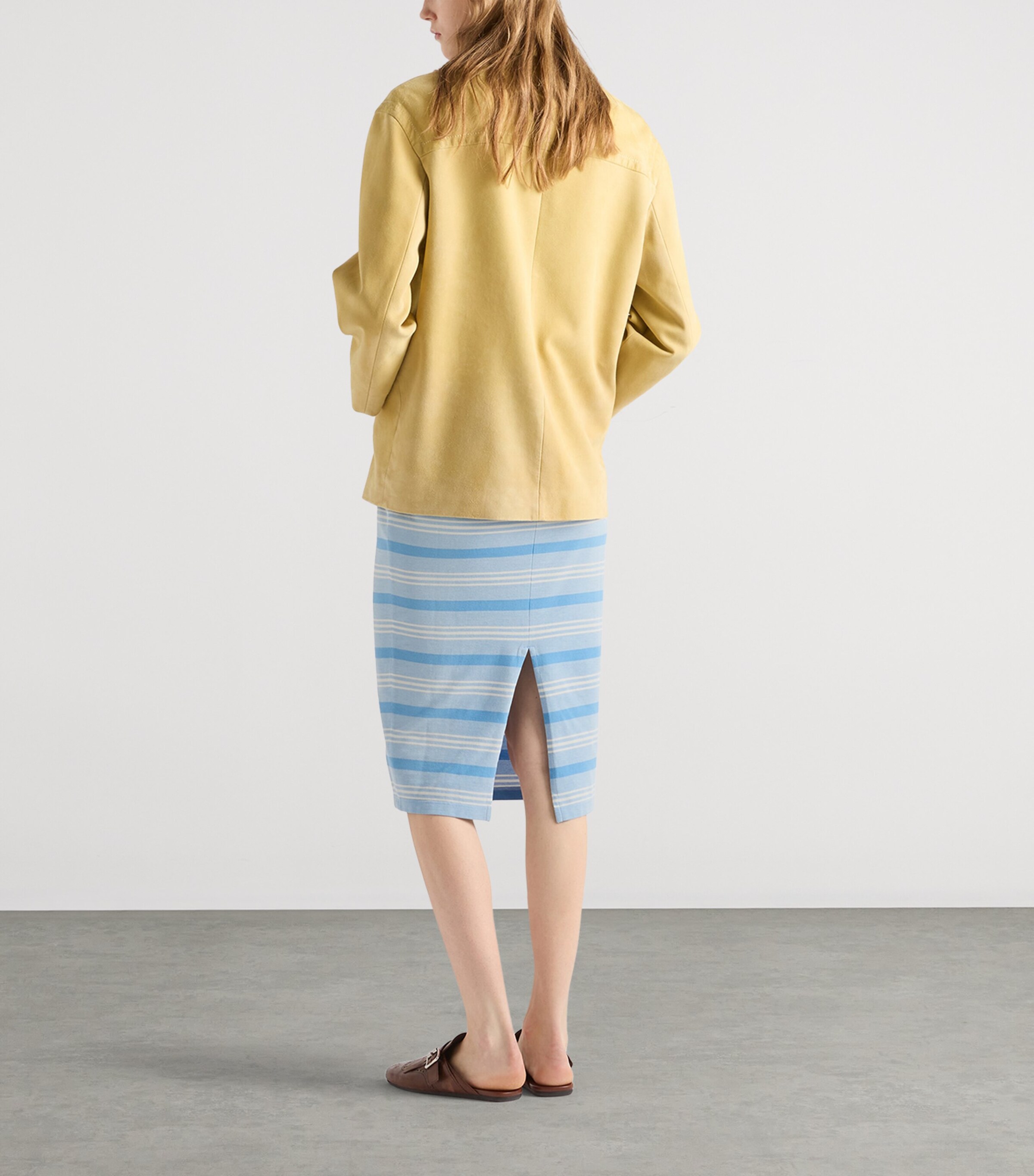 Prada Womens Cotton Piqué Stripe Midi Skirt Image 5