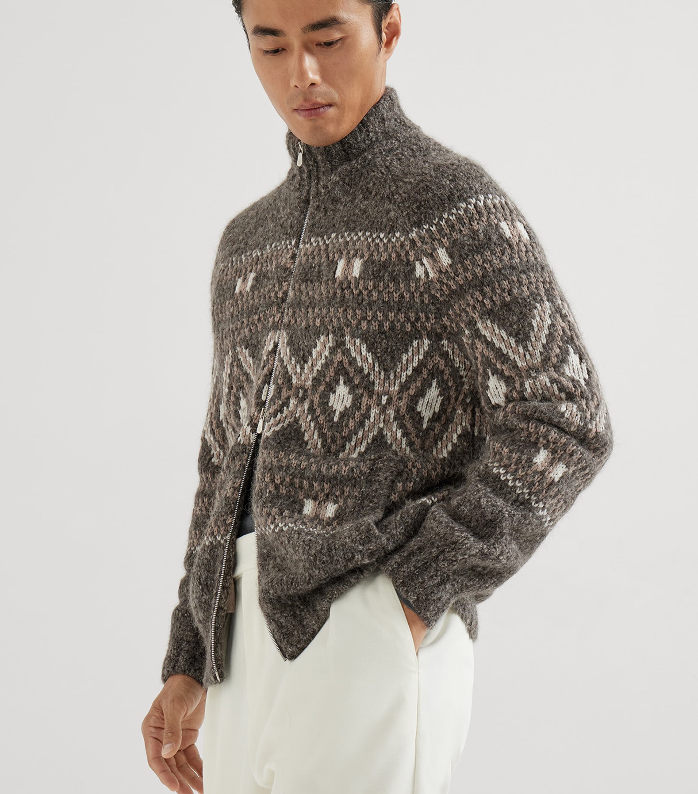 Alpaca-Wool-Cashmere Zipped Cardigan COW07 Image 4