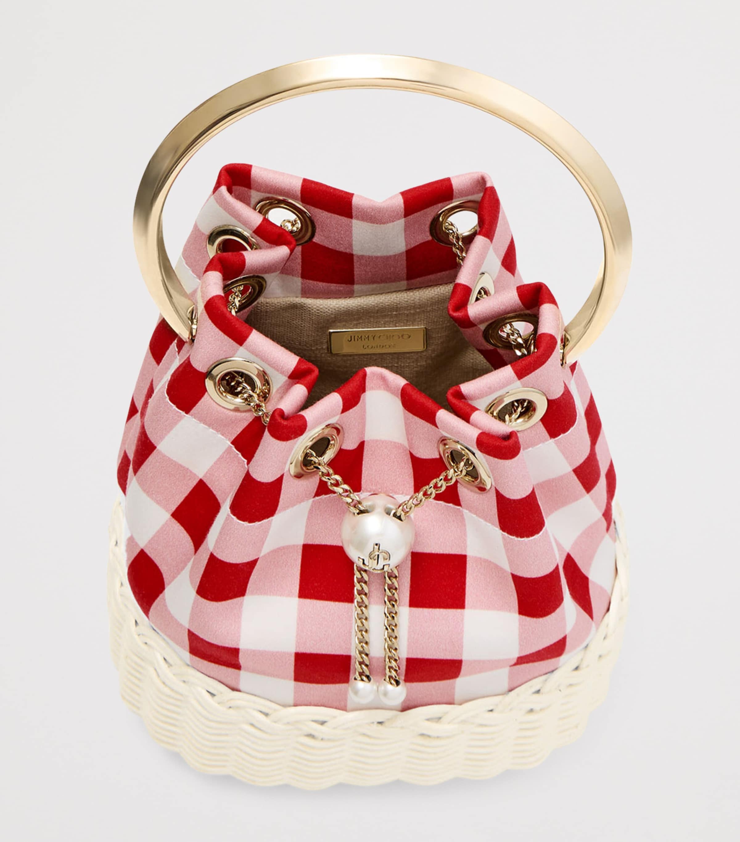 Jimmy Choo Bon Bon Canvas and Raffia Top-Handle Bag Ruby Red Mix/natural Image 4