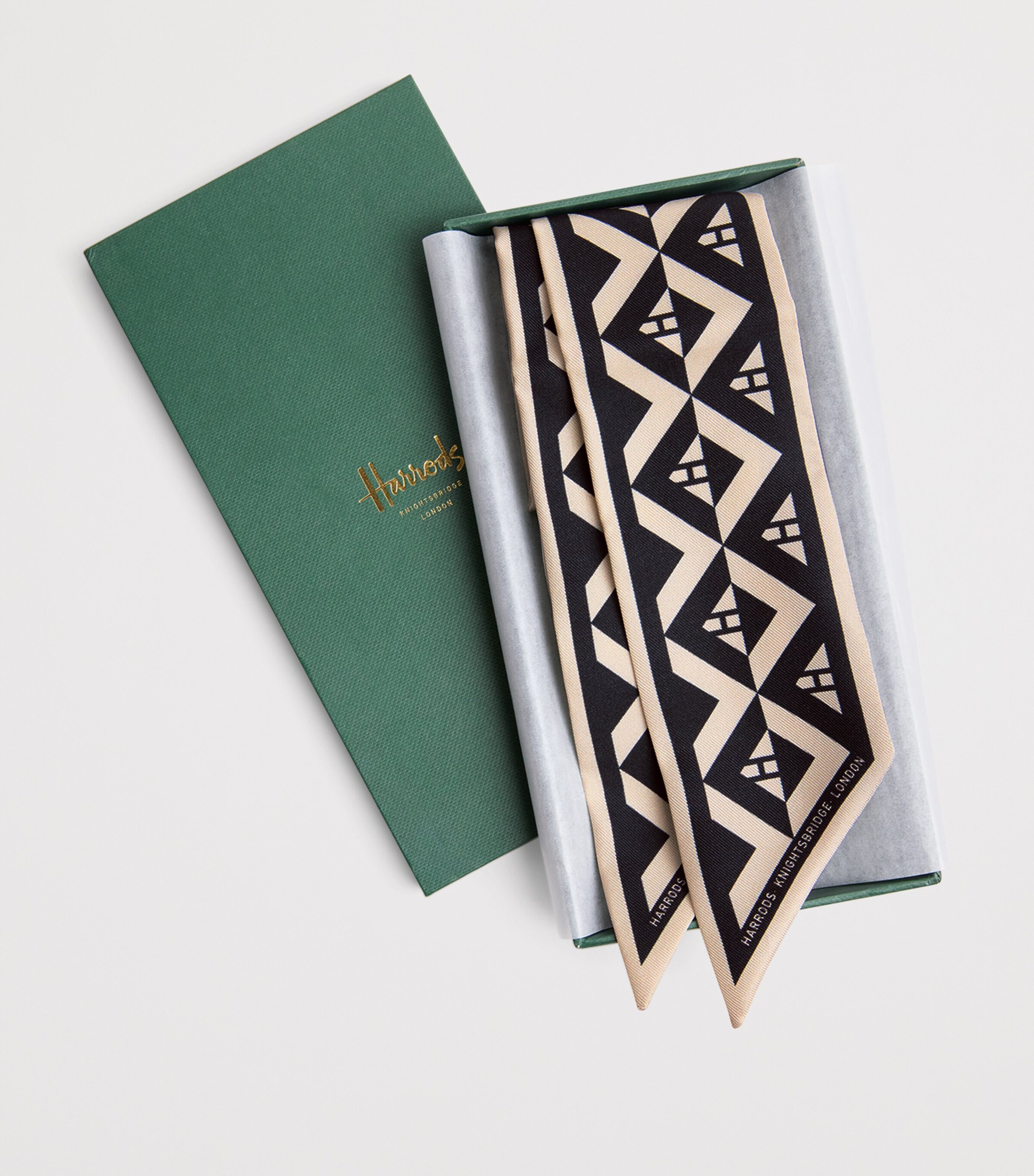 Harrods Silk Geometric Print Skinny Scarf Black Image 5