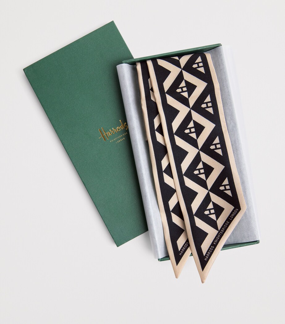 Harrods Silk Geometric Print Skinny Scarf Black Image 5