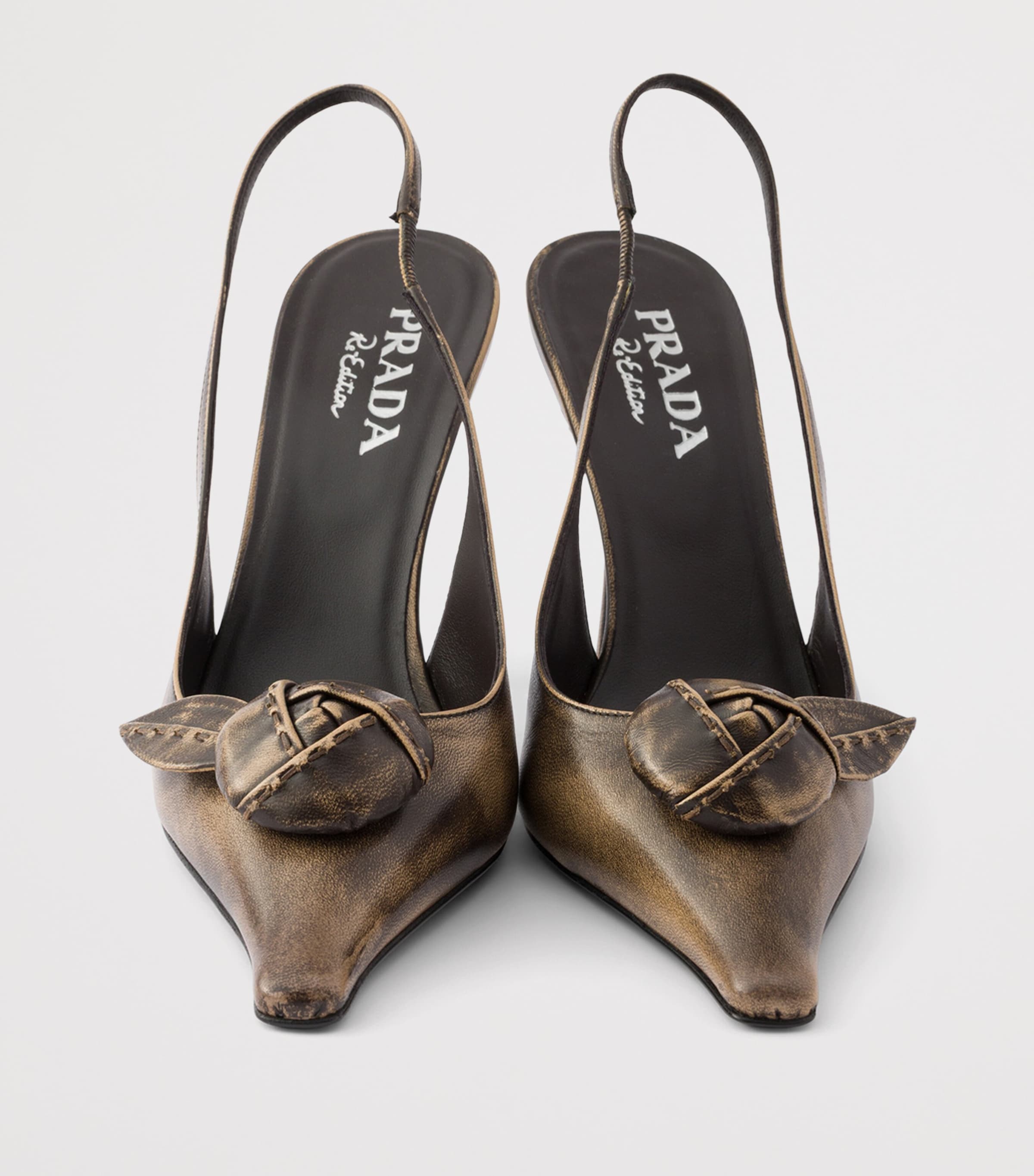 Prada Leather Bow-Detail Slingback Pumps 90 Neutral Image 5