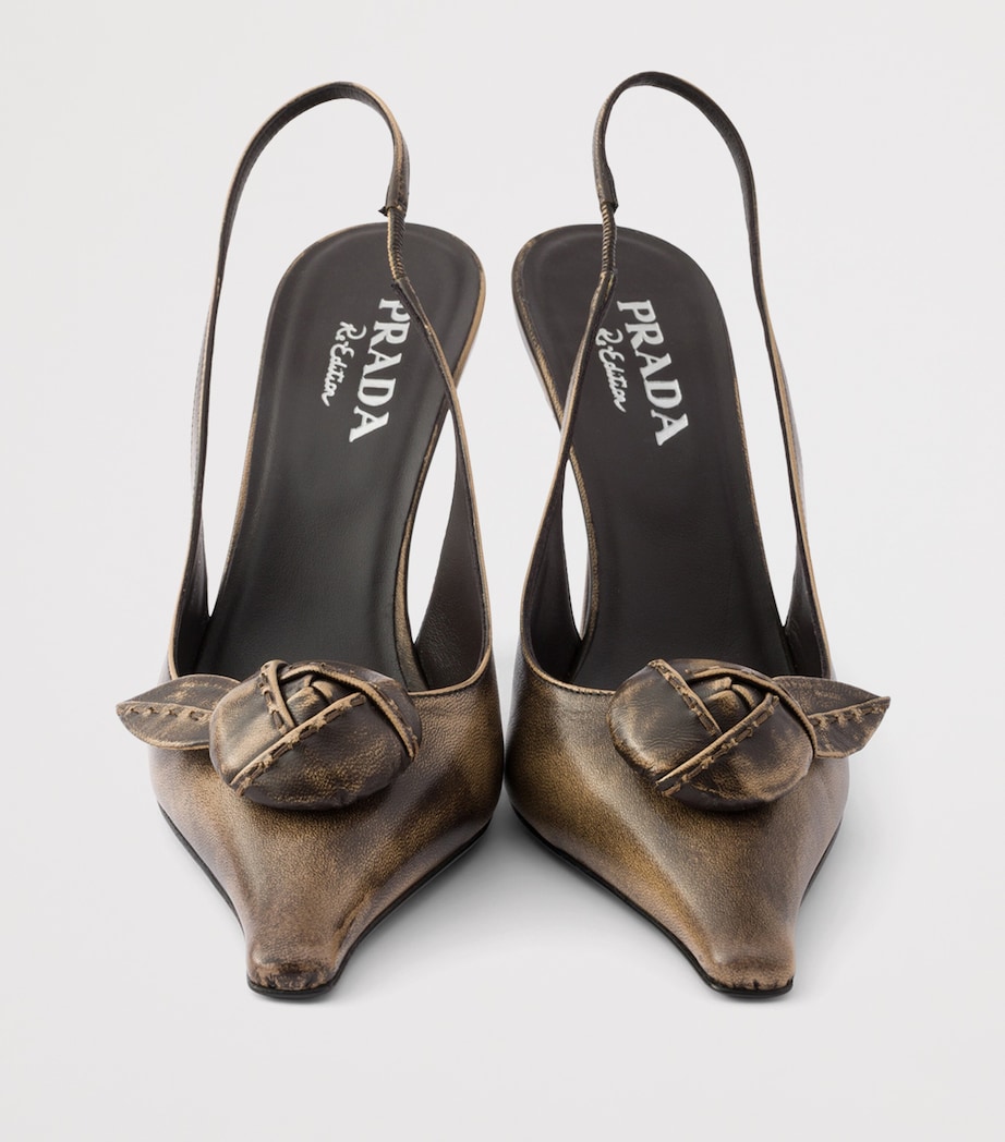 Prada Leather Bow-Detail Slingback Pumps 90 Neutral Image 5