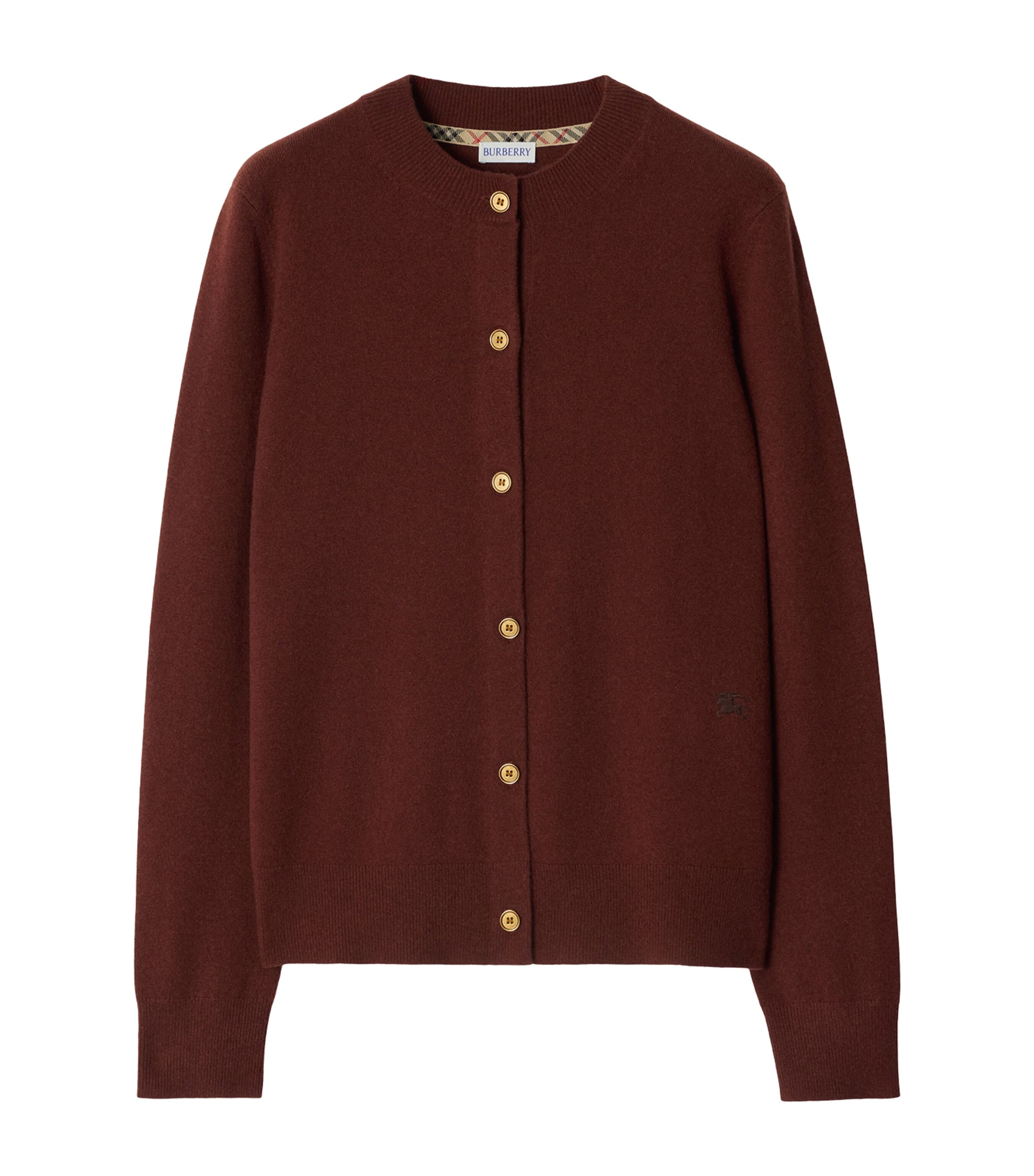 Burberry Cashmere Ekd-embroidered Cardigan In Burgundy