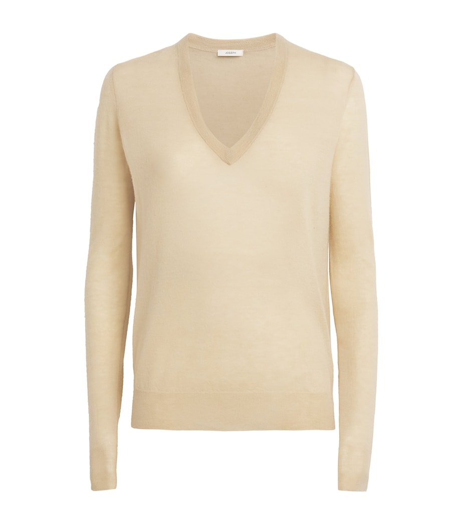 Joseph Womens Cashmere Cashair V-Neck Sweater Powder Image 1