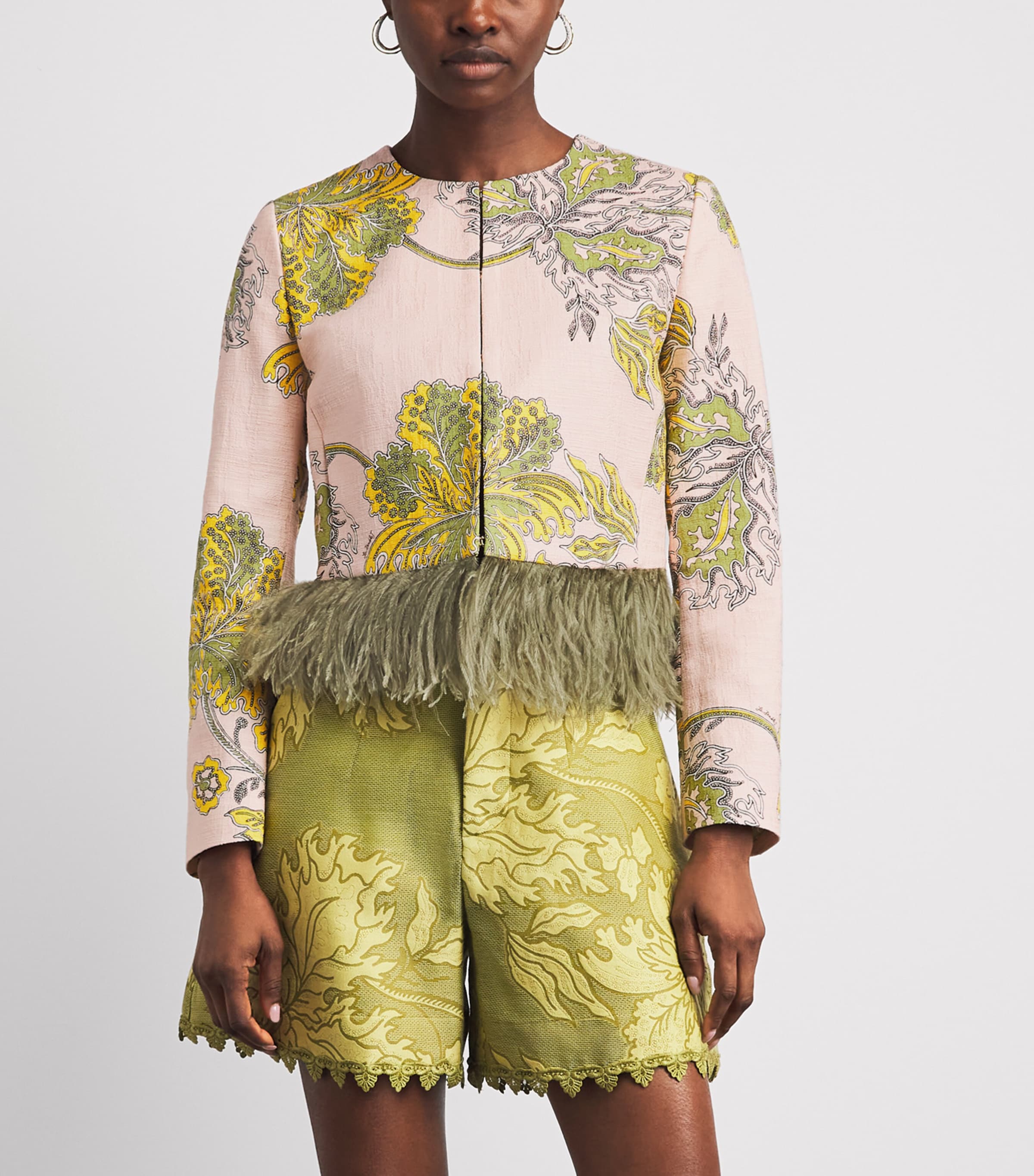 La Doublej Womens Stretch-Cotton Printed Cropped Jacket Swathe Image 4