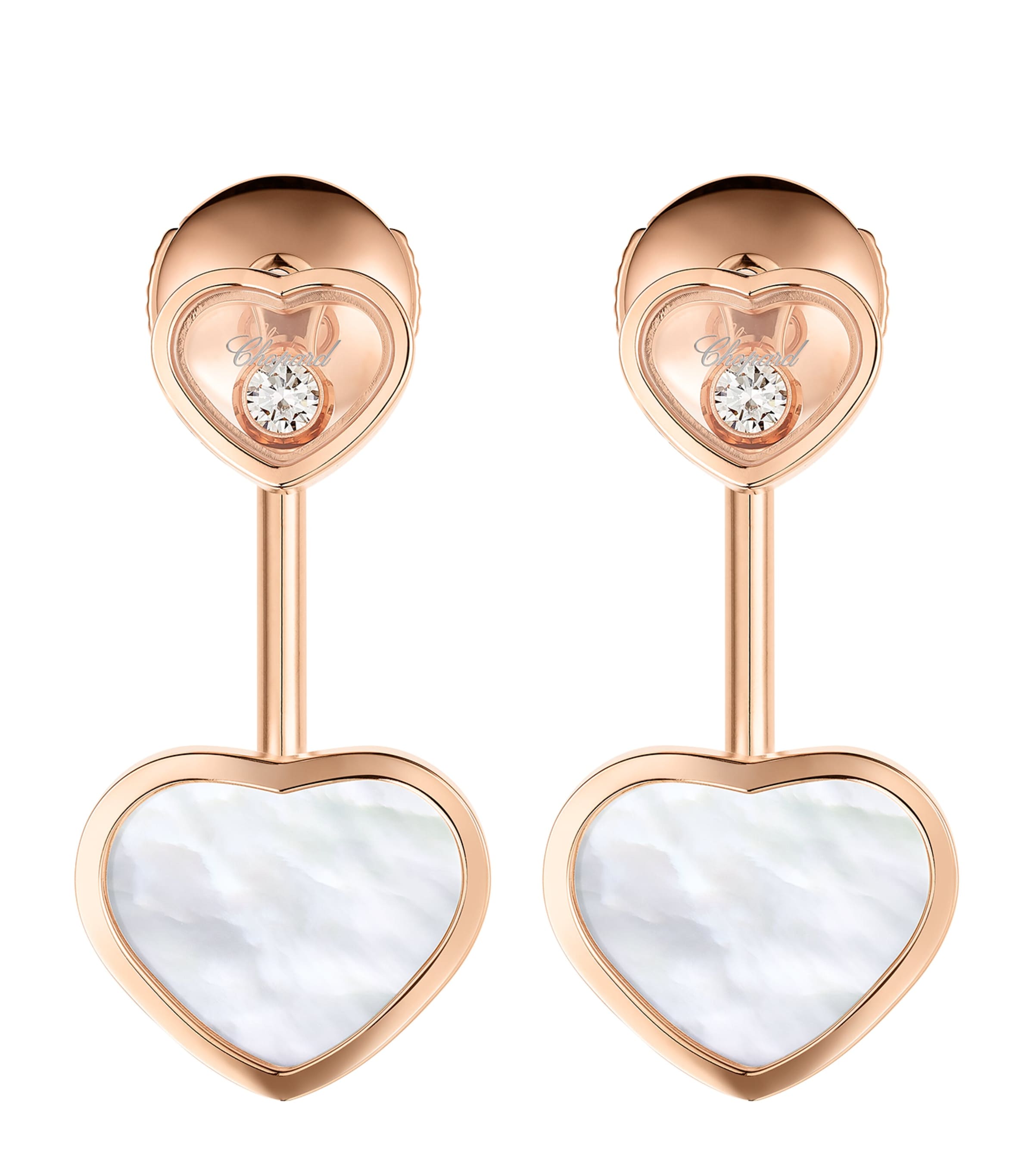 Shop Chopard Rose Gold, Diamond And Mother-of-pearl Happy Hearts Earrings